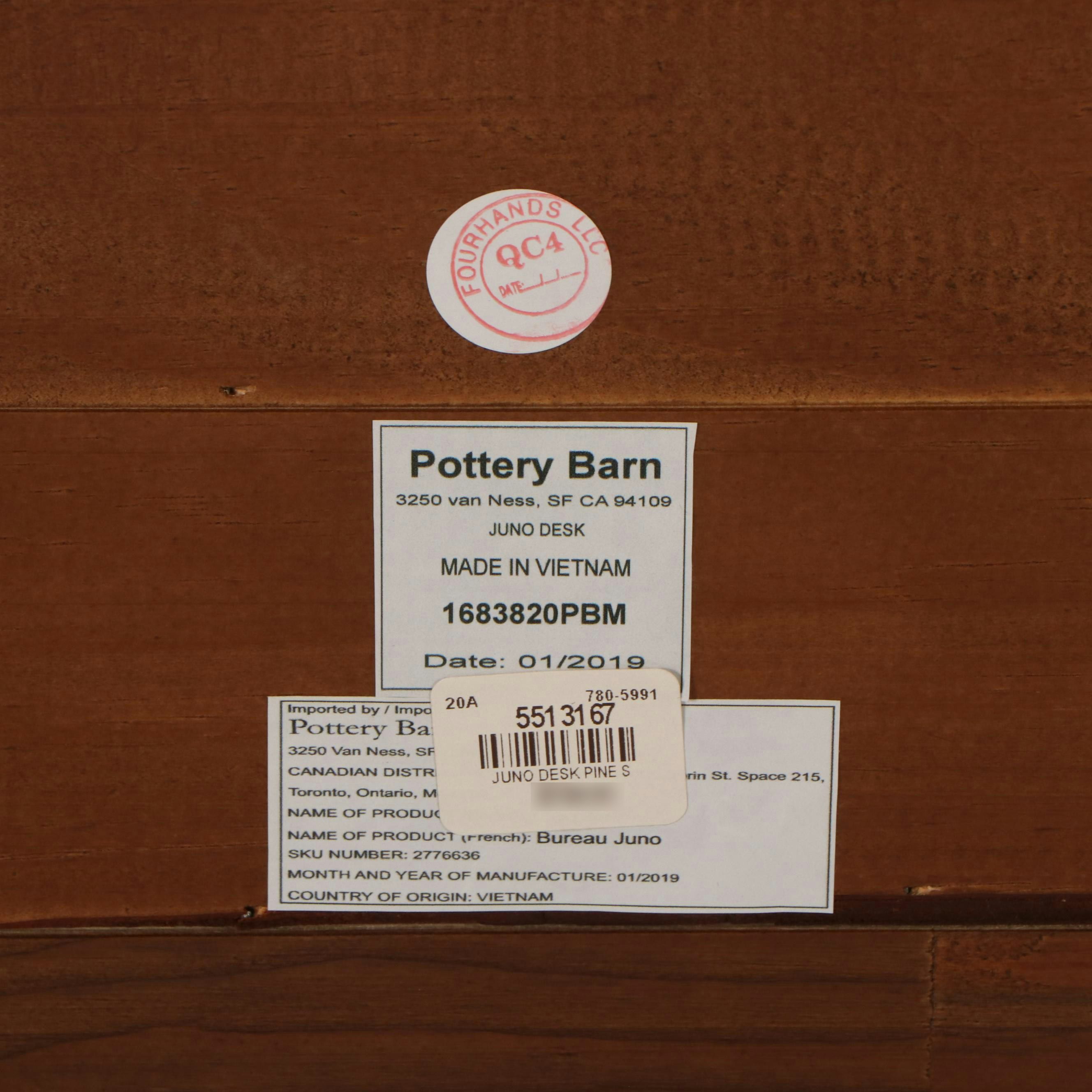 Pottery Barn "Juno" Industrial Style Pine and Metal Desk, 2019