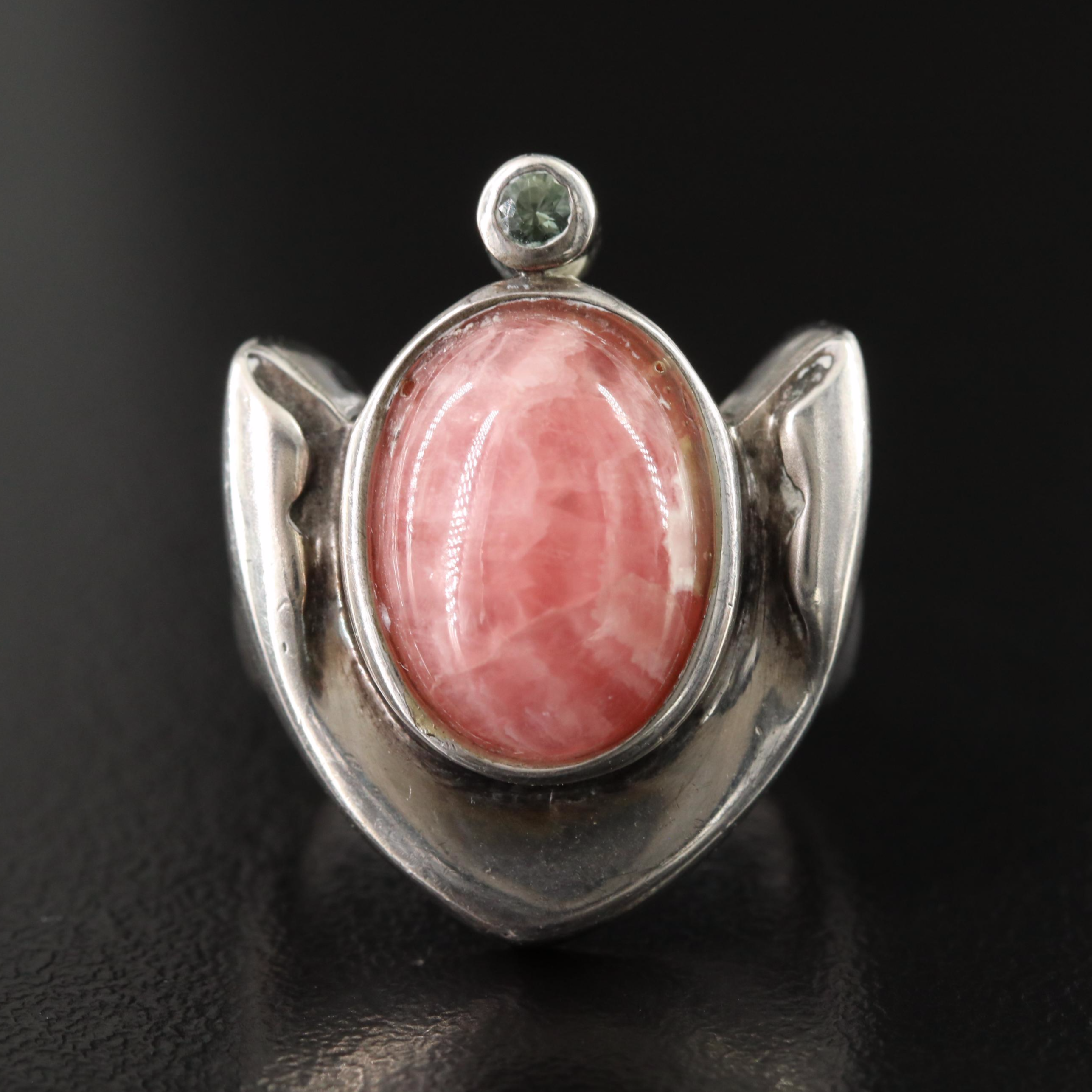 Sterling Rhodochrosite and Sapphire Ring