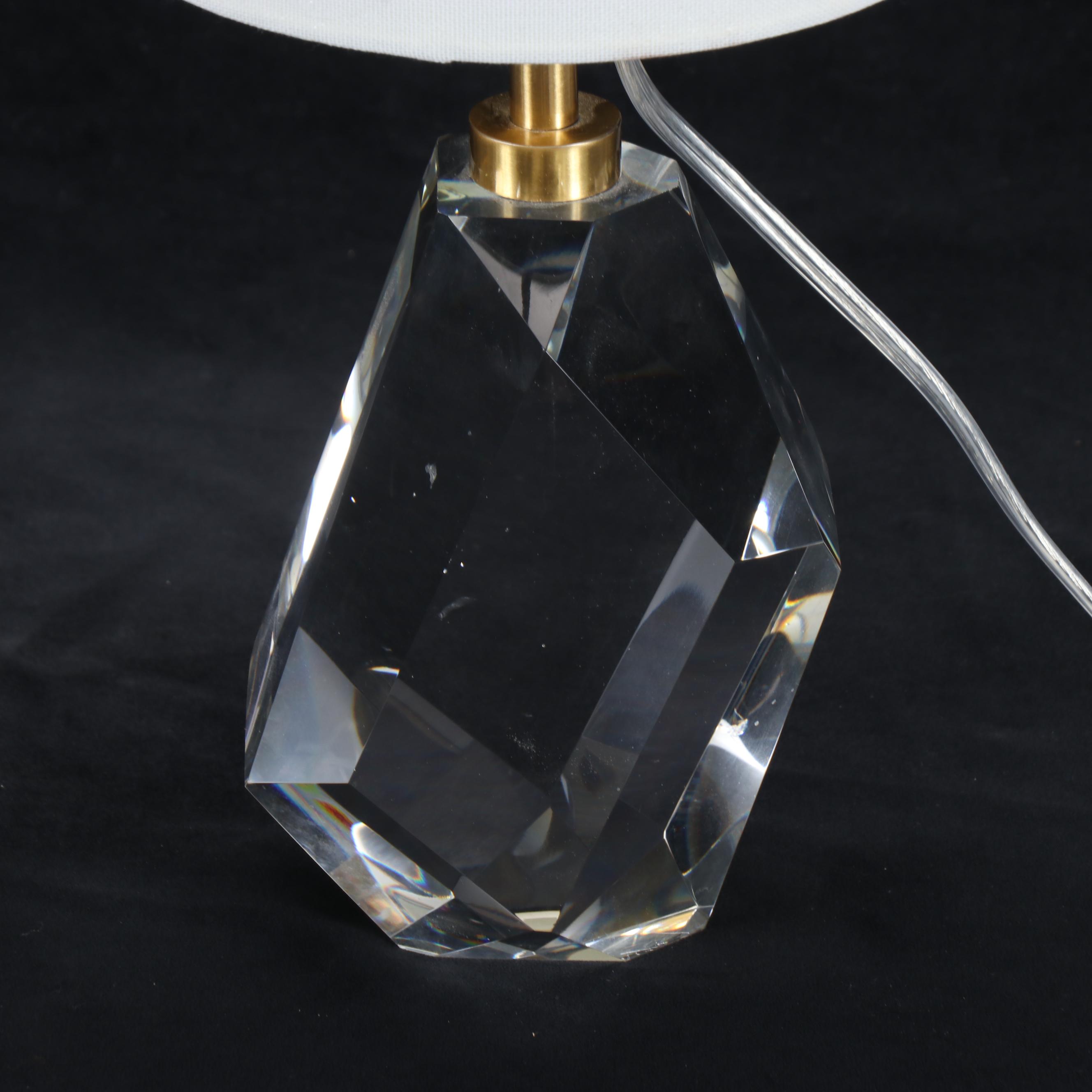 Visual Comfort & Co. Style Crystal Block Table Lamps with Cone Cotton Shades