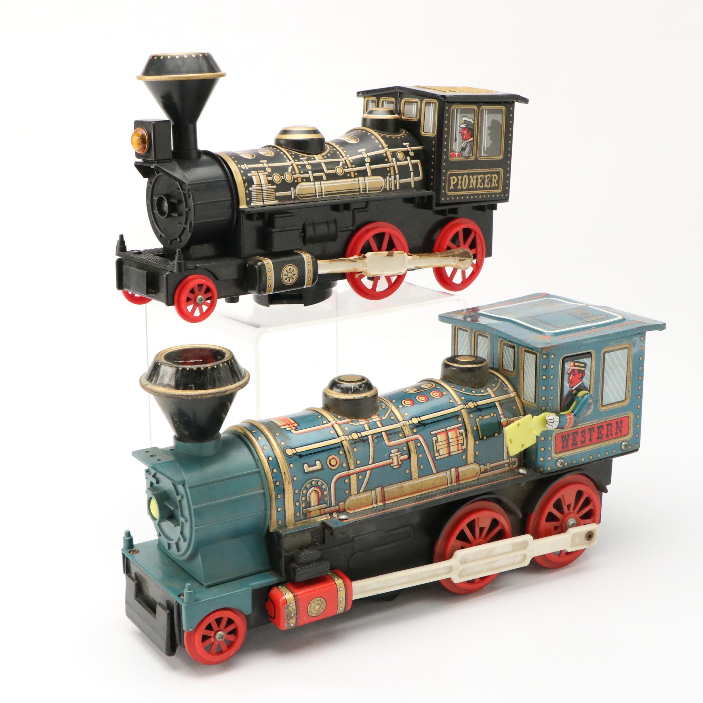 Modern Toys and Shinseikiki Tin Lithograph Toy Trains, Mid-20th Century