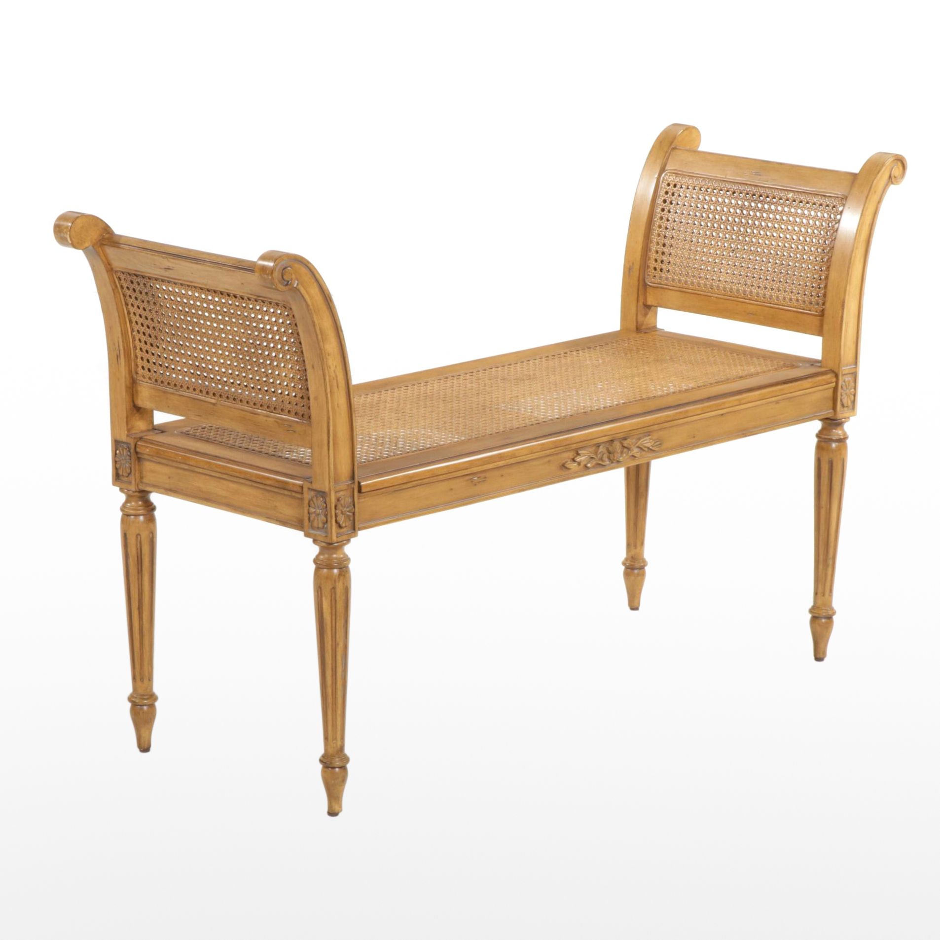 Ballard Designs Louis XV Style Bench with Woven Cane Seating
