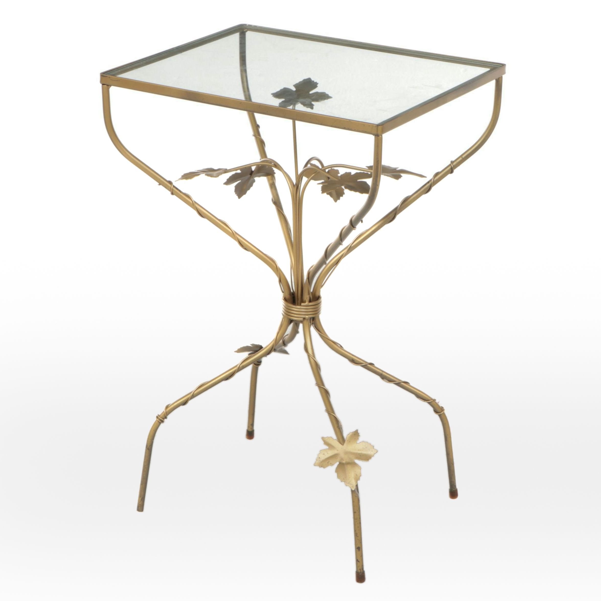 Italian Style Gilt Tole Glass Top Side Table, Mid to Late 20th Century