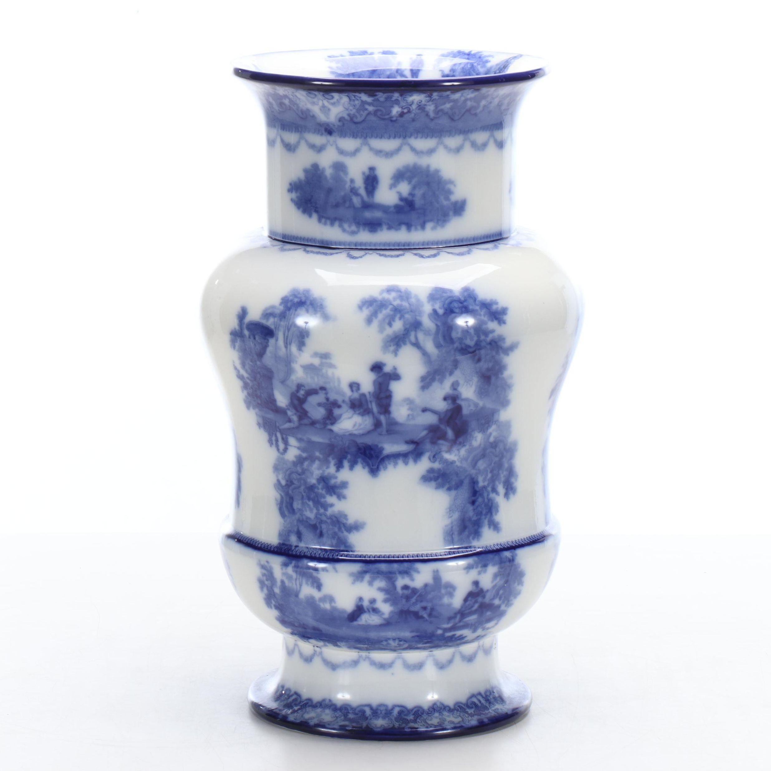 Doulton English  Flow Blue "Watteau" Umbrella Stand, Early 20th Century