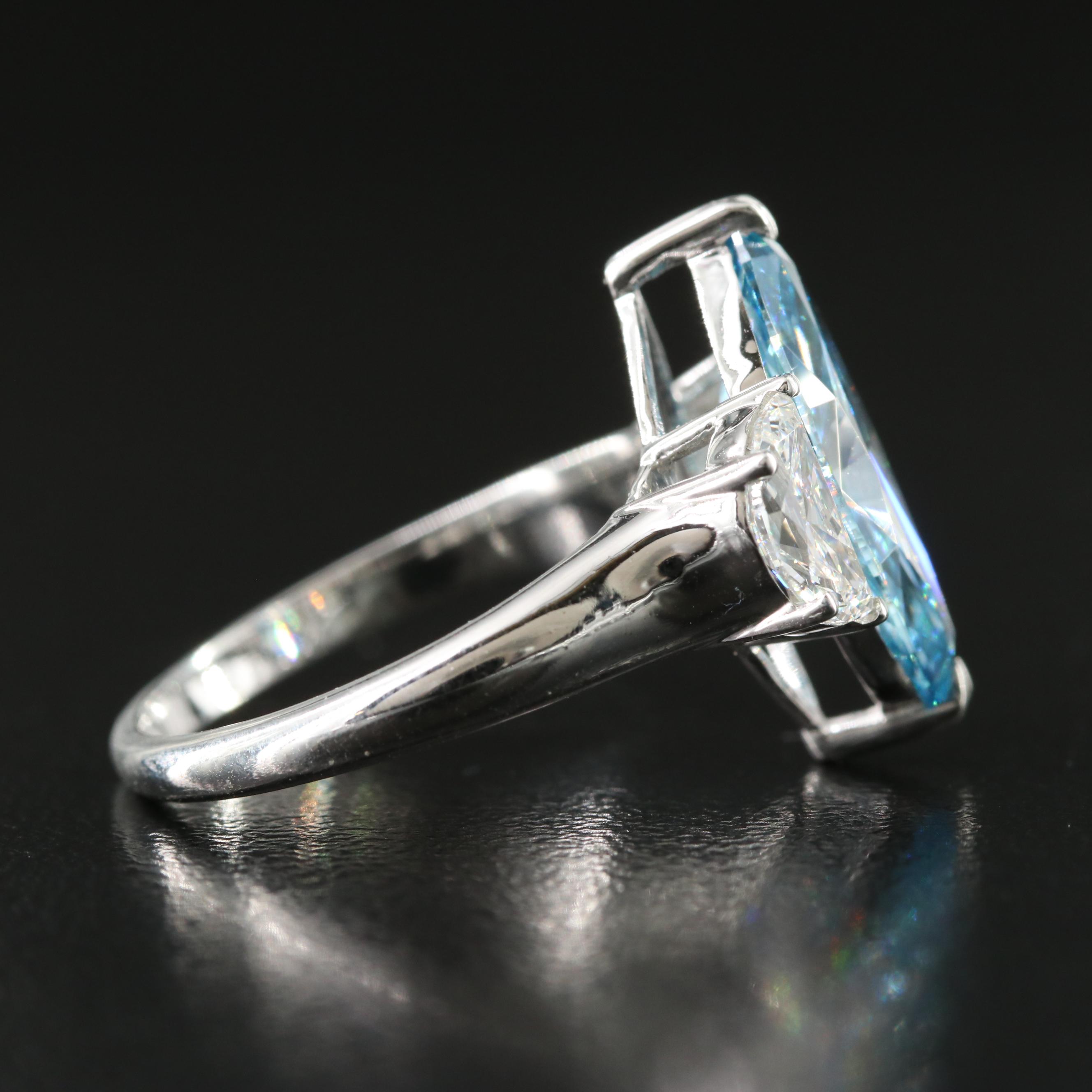 14K 4.08 CTW Lab Grown Diamond Ring with Fancy Blue Center and IGI Report