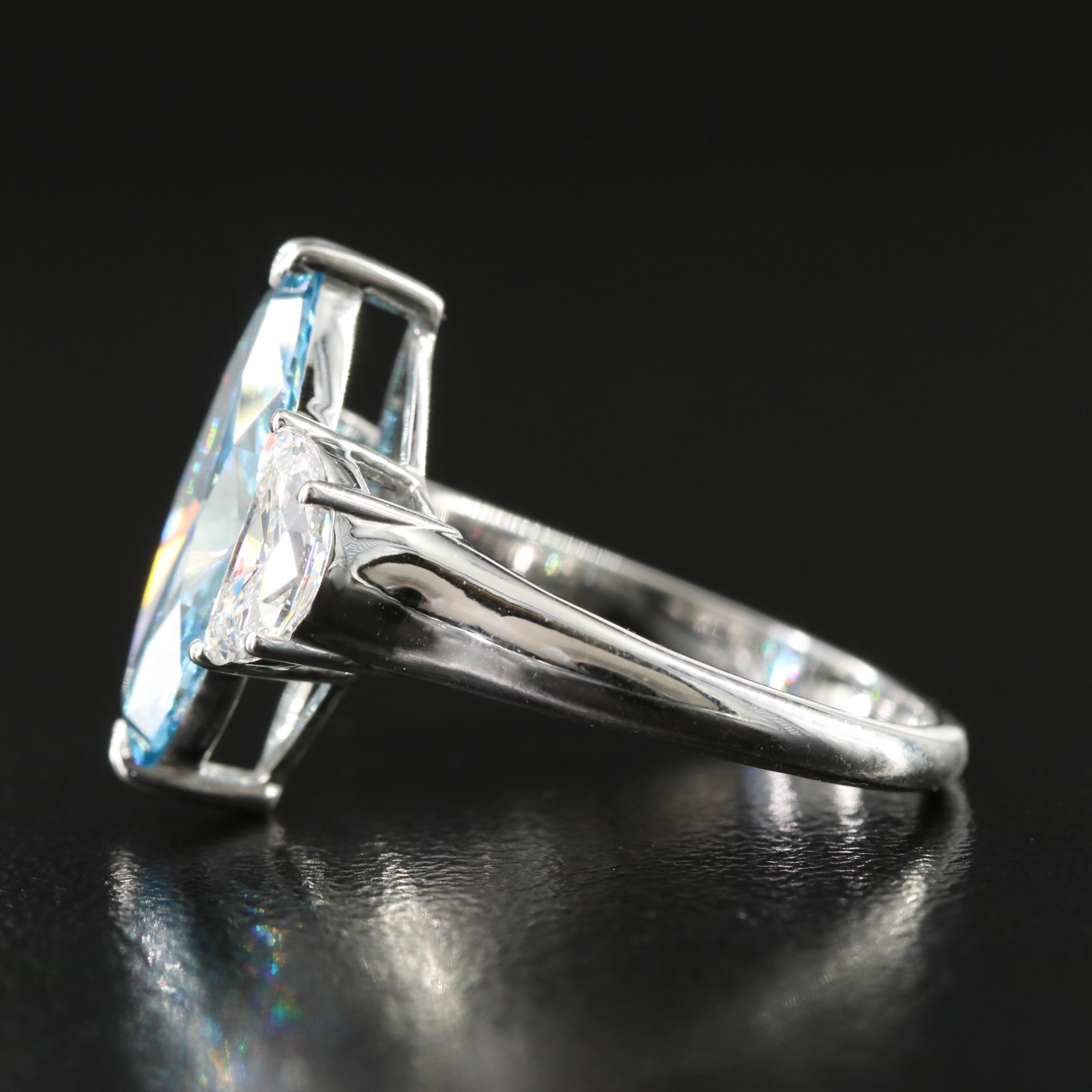 14K 4.08 CTW Lab Grown Diamond Ring with Fancy Blue Center and IGI Report