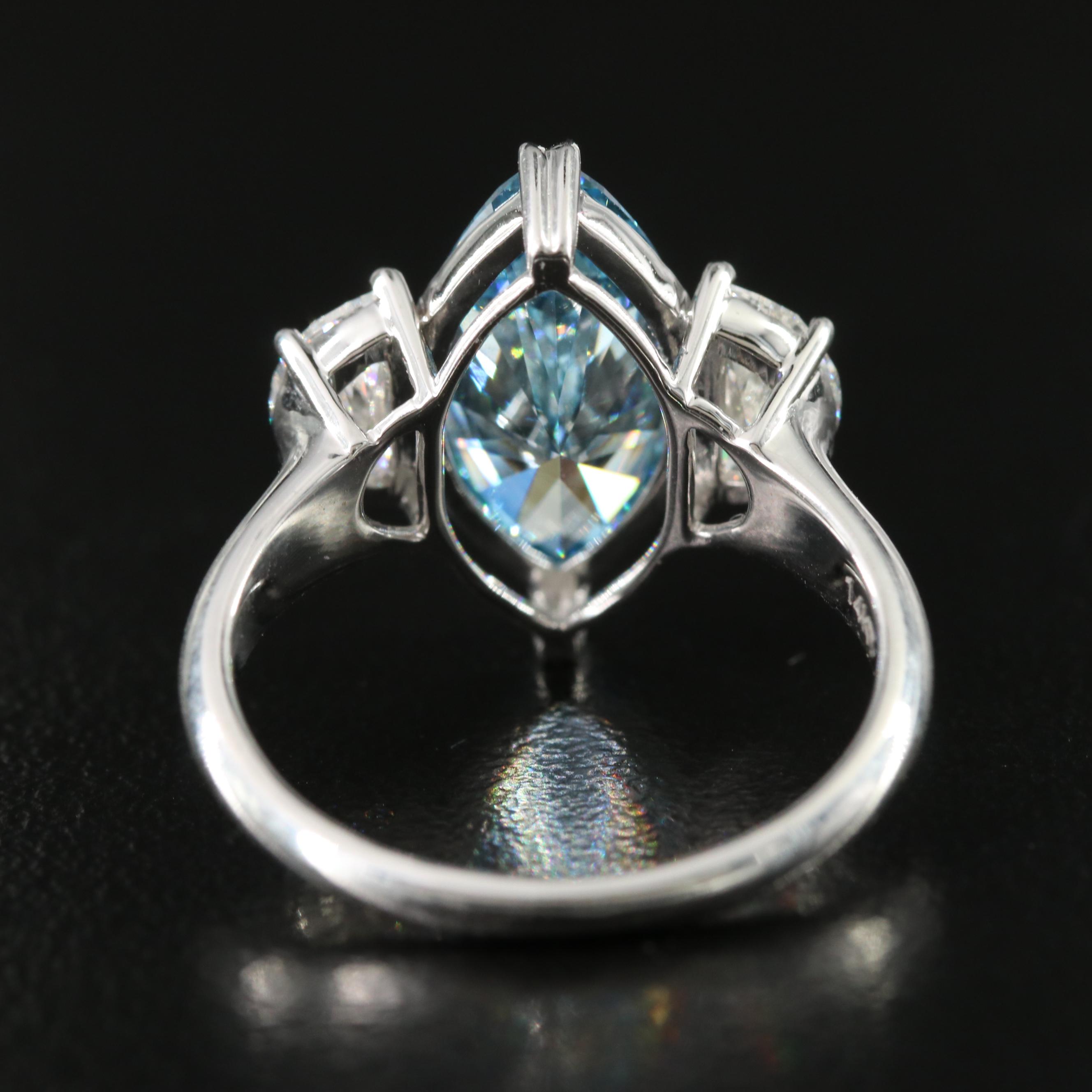 14K 4.08 CTW Lab Grown Diamond Ring with Fancy Blue Center and IGI Report