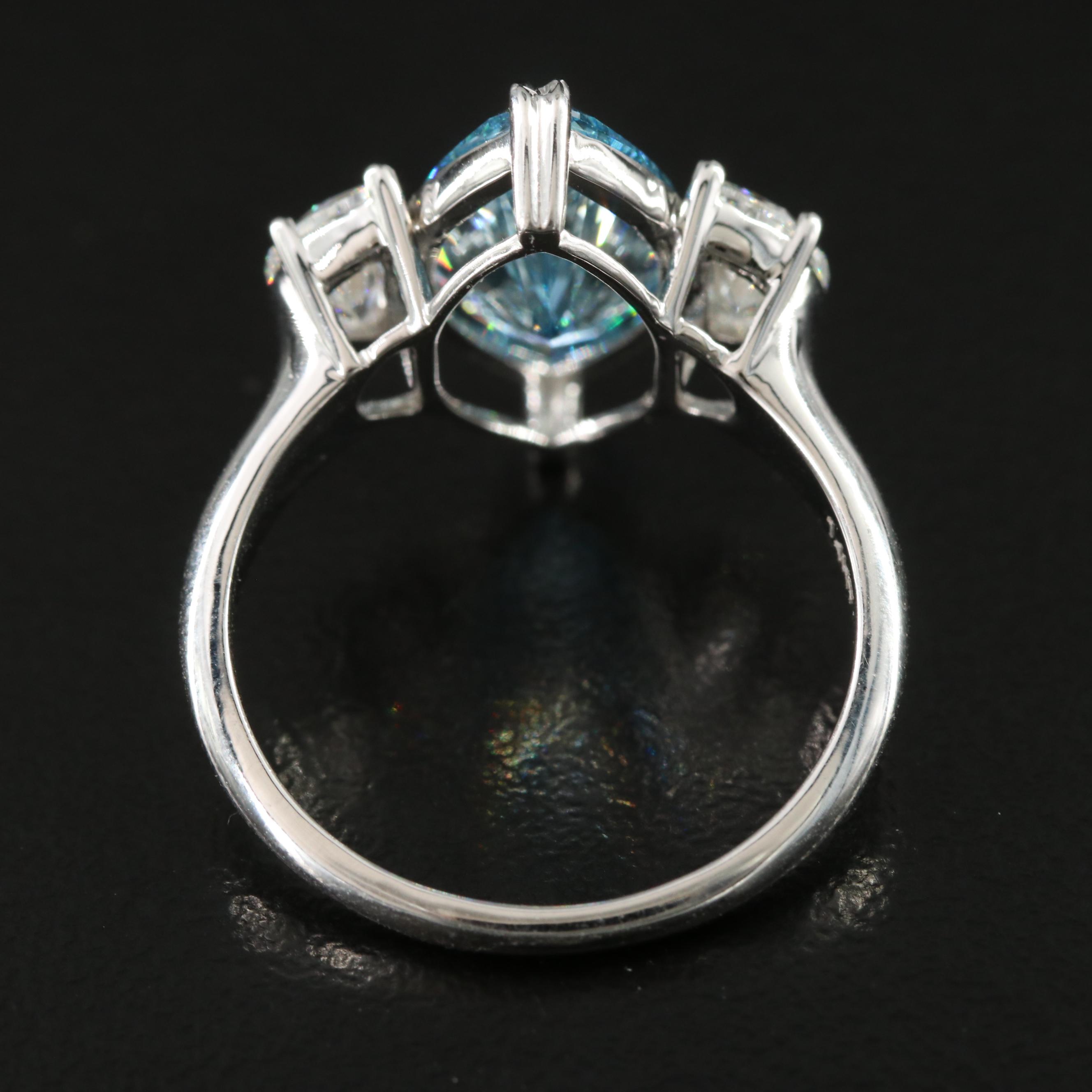 14K 4.08 CTW Lab Grown Diamond Ring with Fancy Blue Center and IGI Report