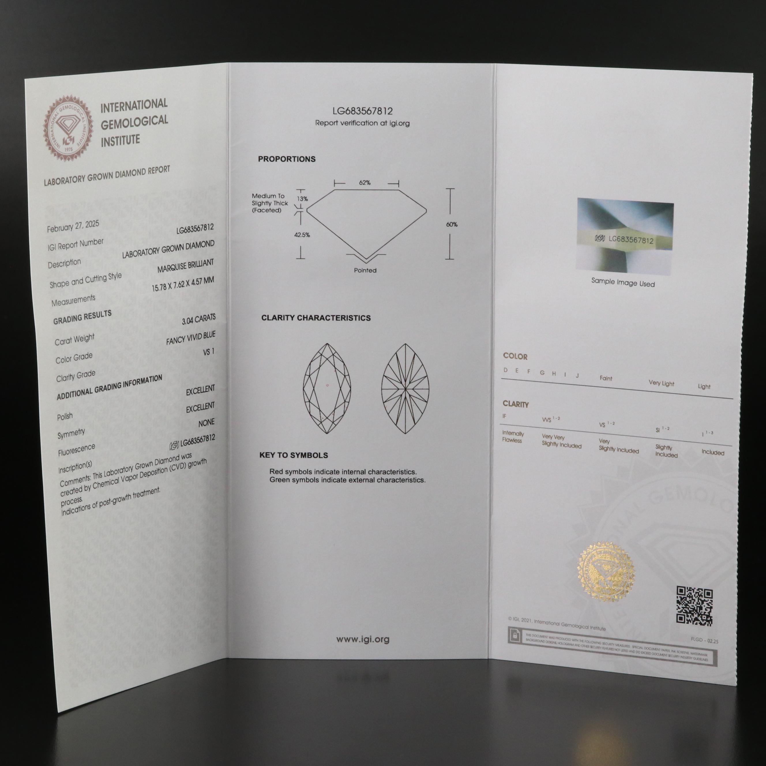 14K 4.08 CTW Lab Grown Diamond Ring with Fancy Blue Center and IGI Report