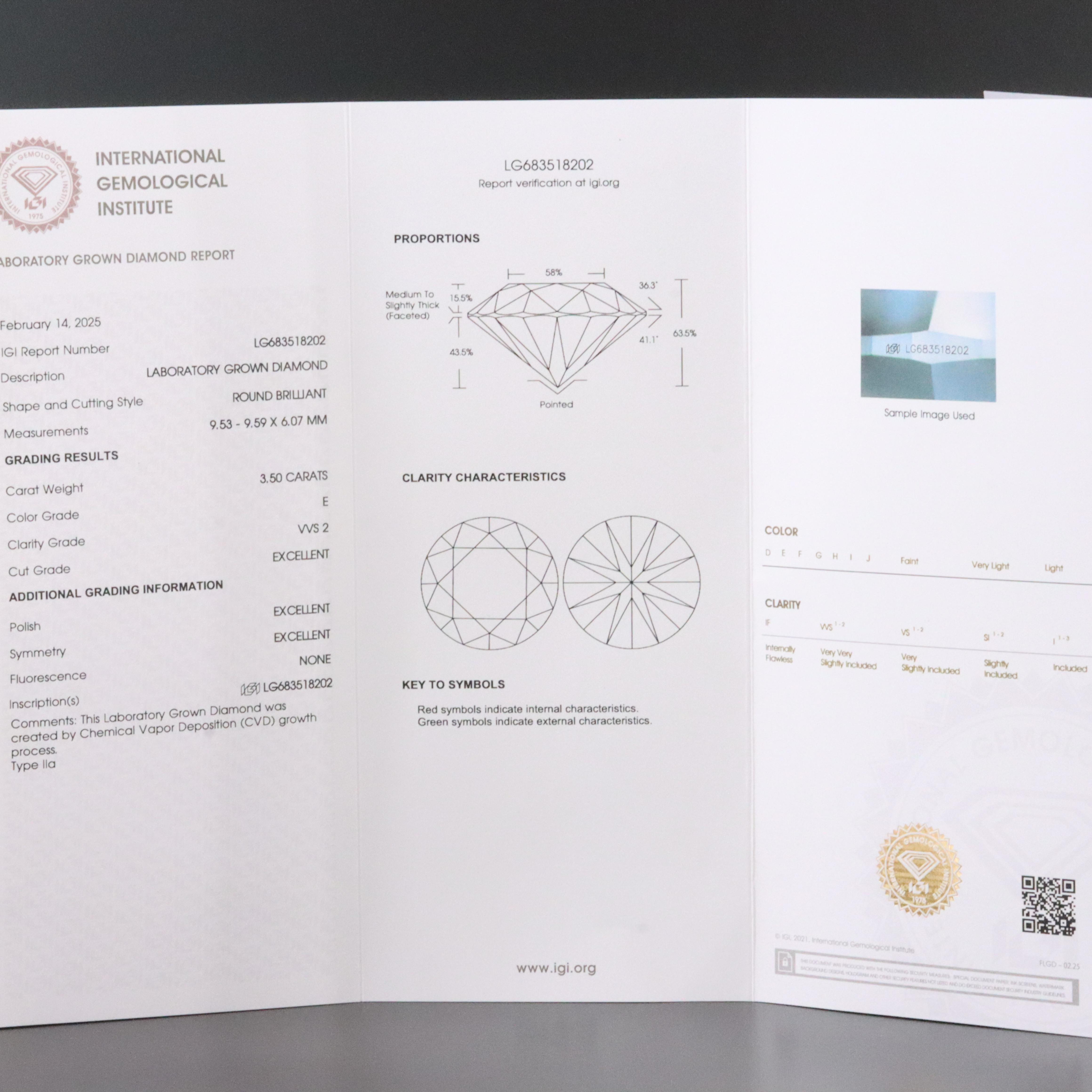 Platinum 3.50 CT Lab Grown Diamond Solitaire Necklace with IGI Report