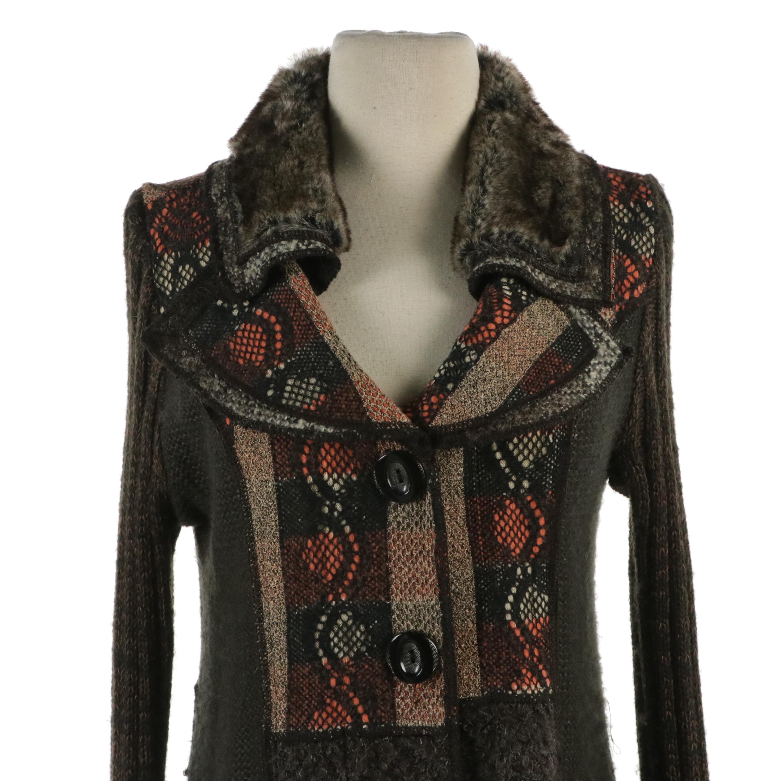 Sioni Studio Mixed Material Sweater Coat with Concept Silk Jersey Knit Top