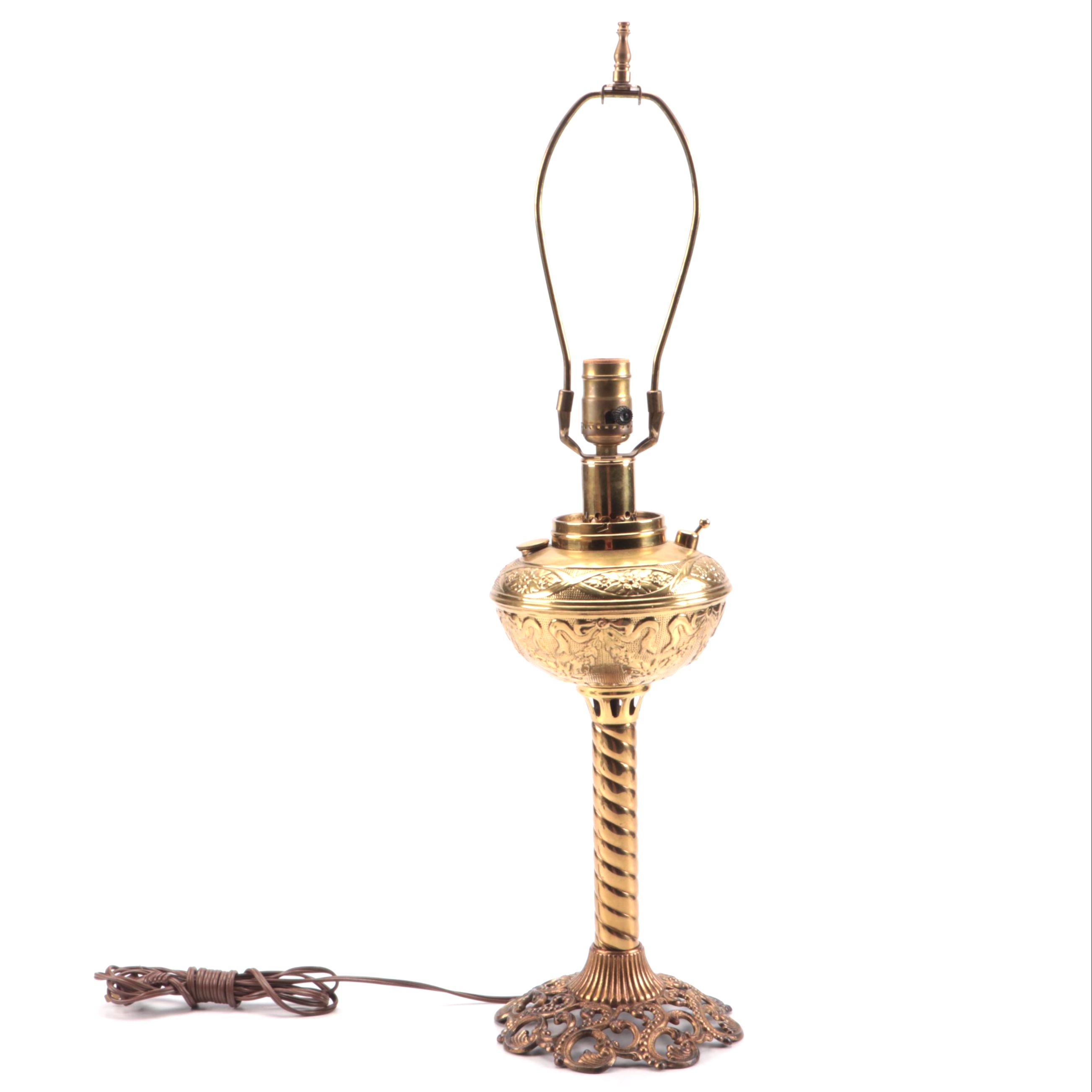Victorian Brass Oil Banquet Lamp, Adapted 20th Century