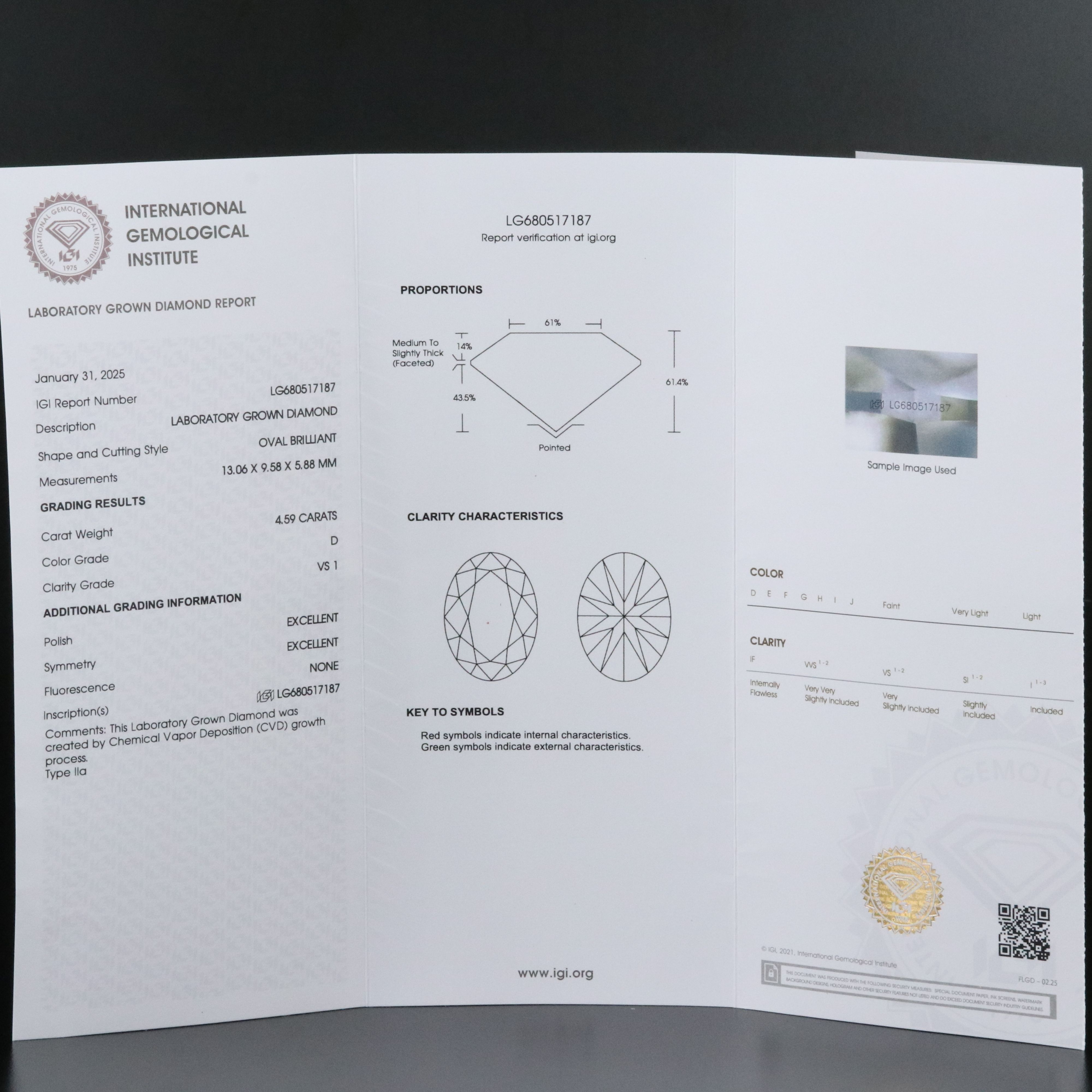 18K 4.59 CT Lab Grown Diamond Solitaire Necklace with IGI Report