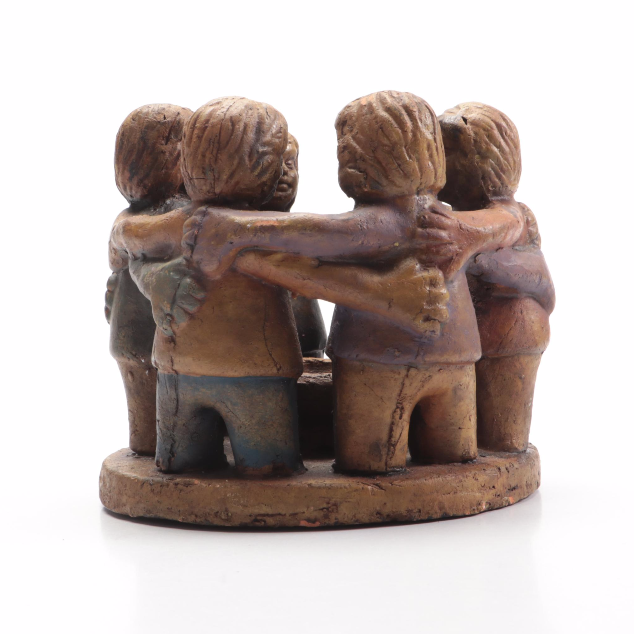 Ceramic Circle of Friends Candle Holder with Resin American Indian Holding Pipe