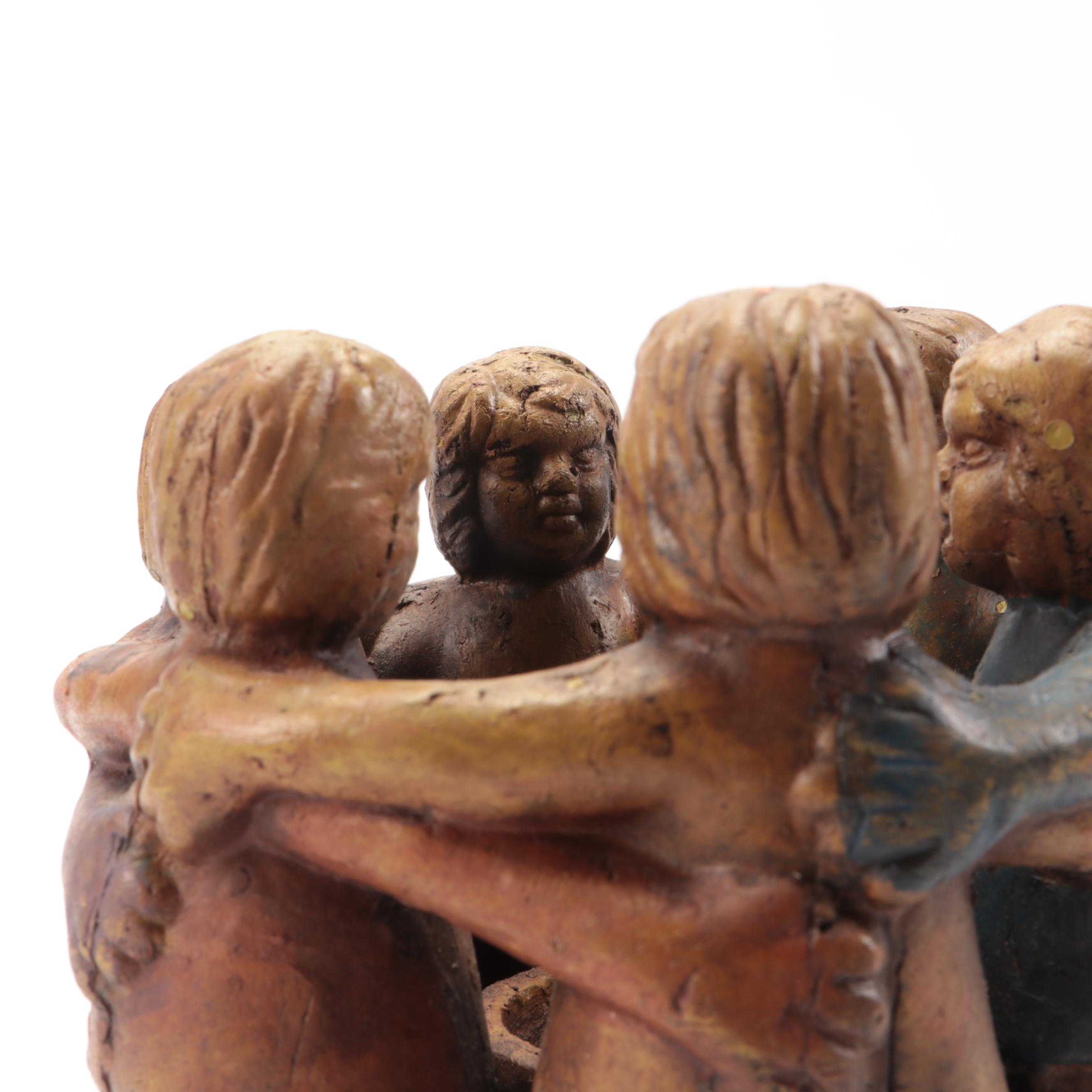 Ceramic Circle of Friends Candle Holder with Resin American Indian Holding Pipe