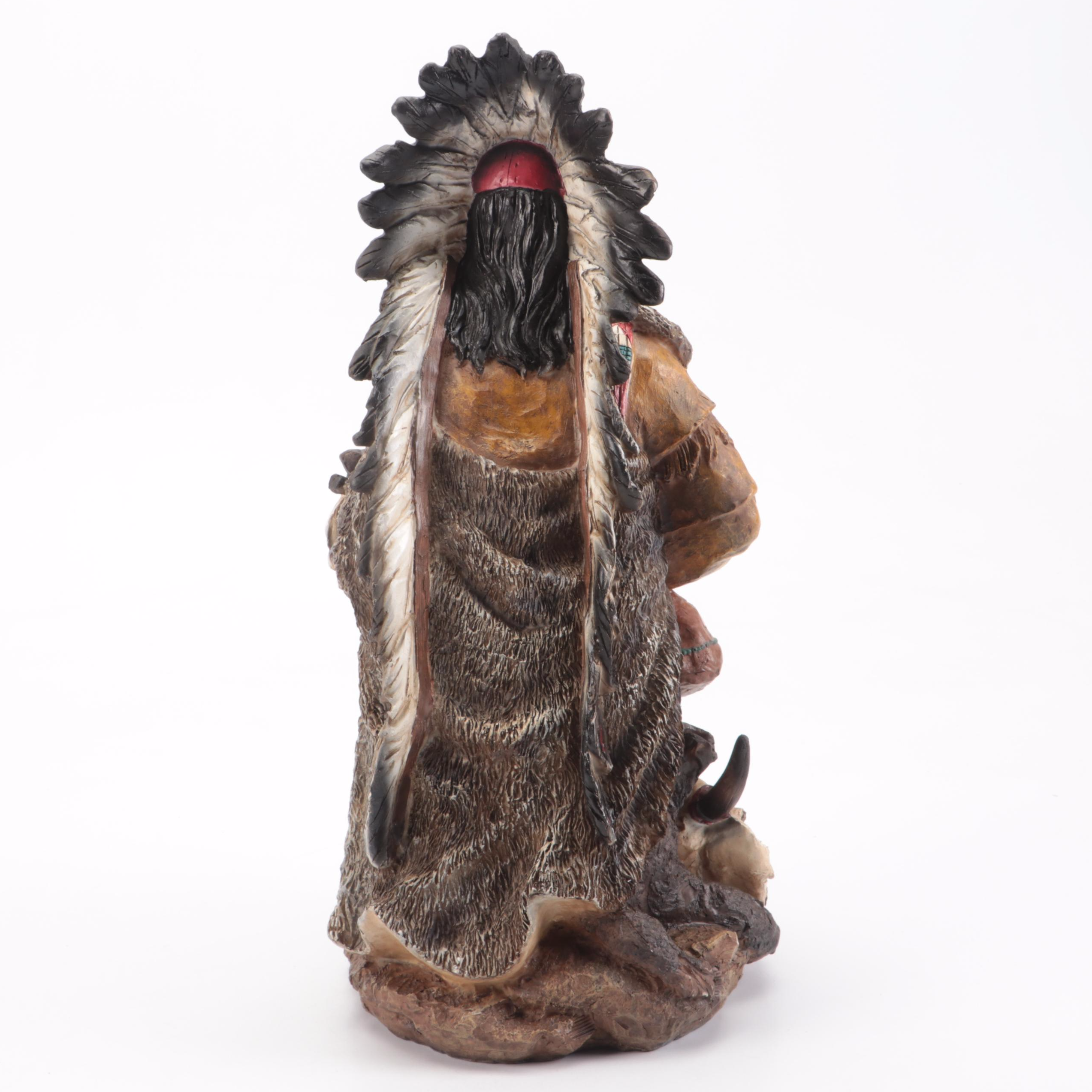 Ceramic Circle of Friends Candle Holder with Resin American Indian Holding Pipe