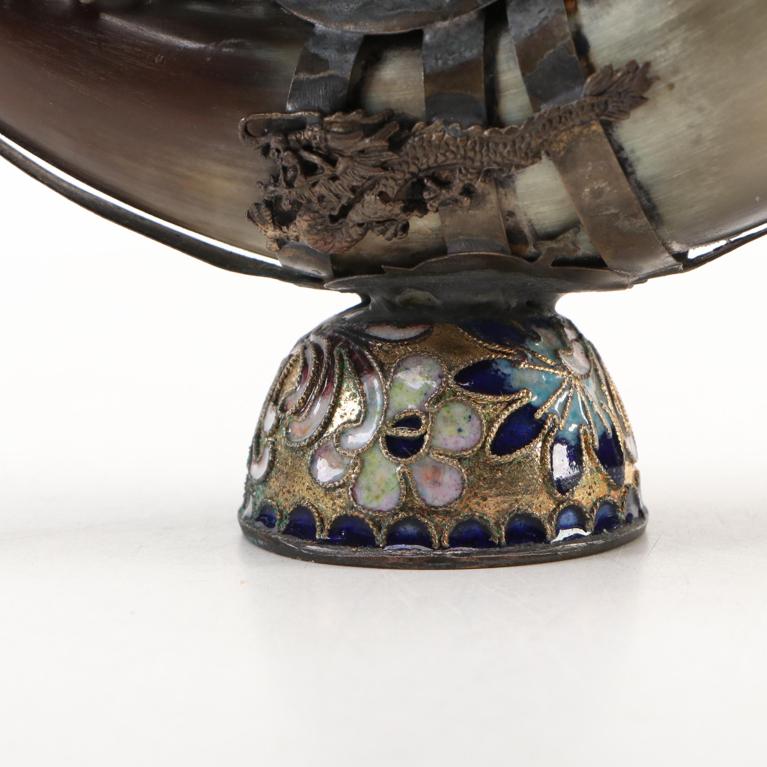 Chinese Dragon & Frog Horn and Cloisonne Censer with Handle