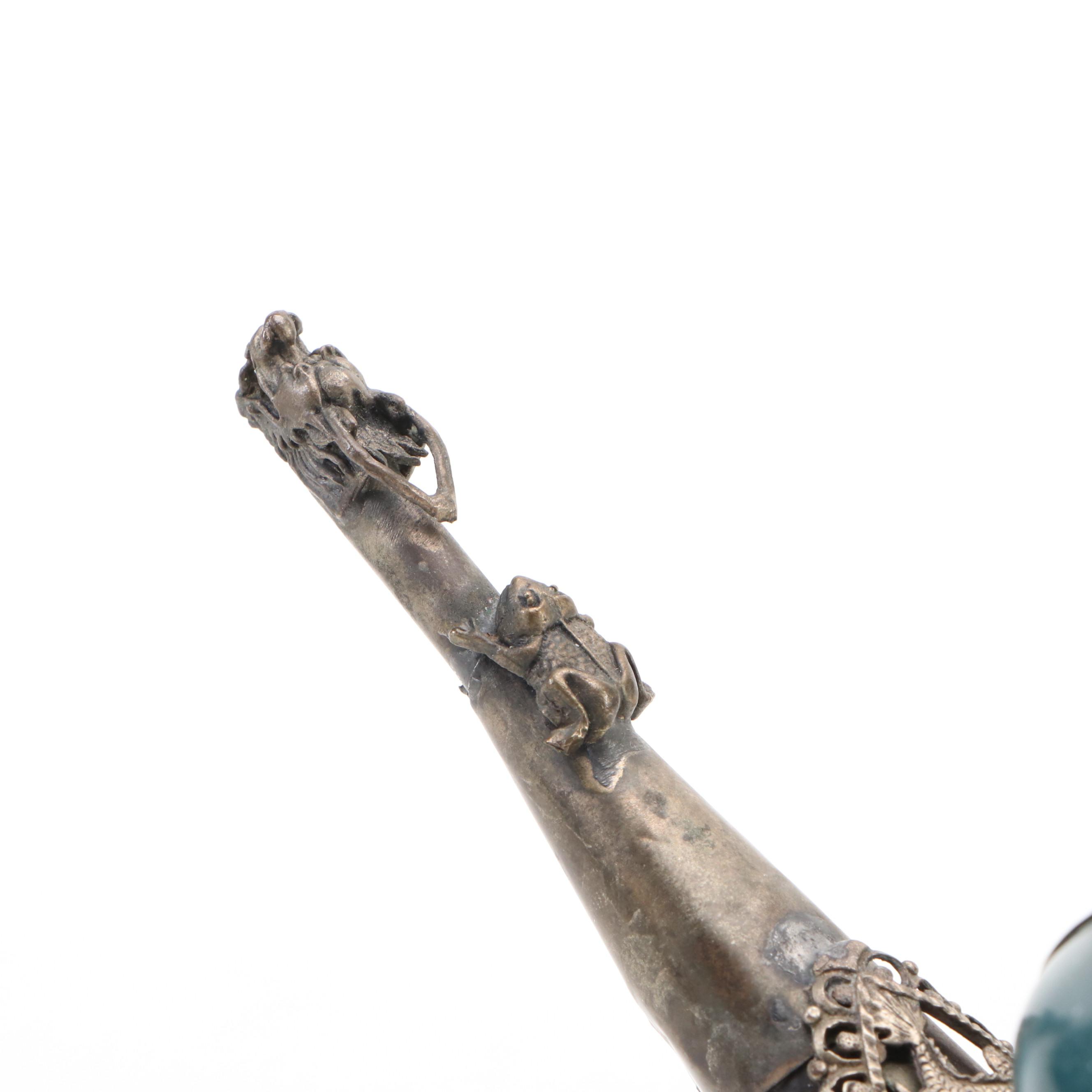 Chinese Dragon & Frog Horn and Cloisonne Censer with Handle