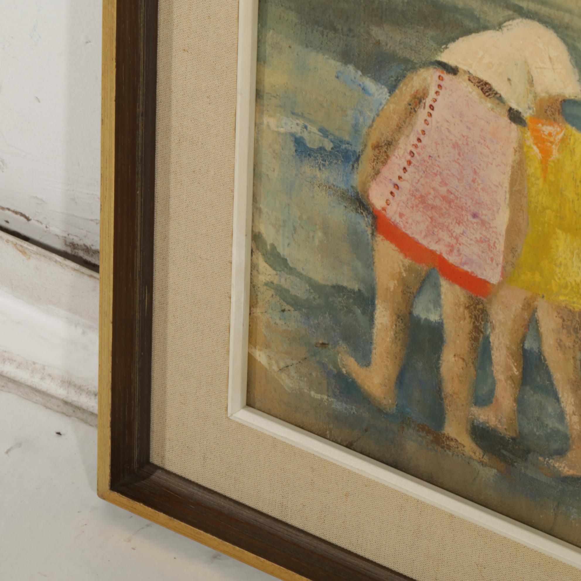 Louise N. Bernard Impressionist Style Beach Scene Oil Painting, Mid 20th Century