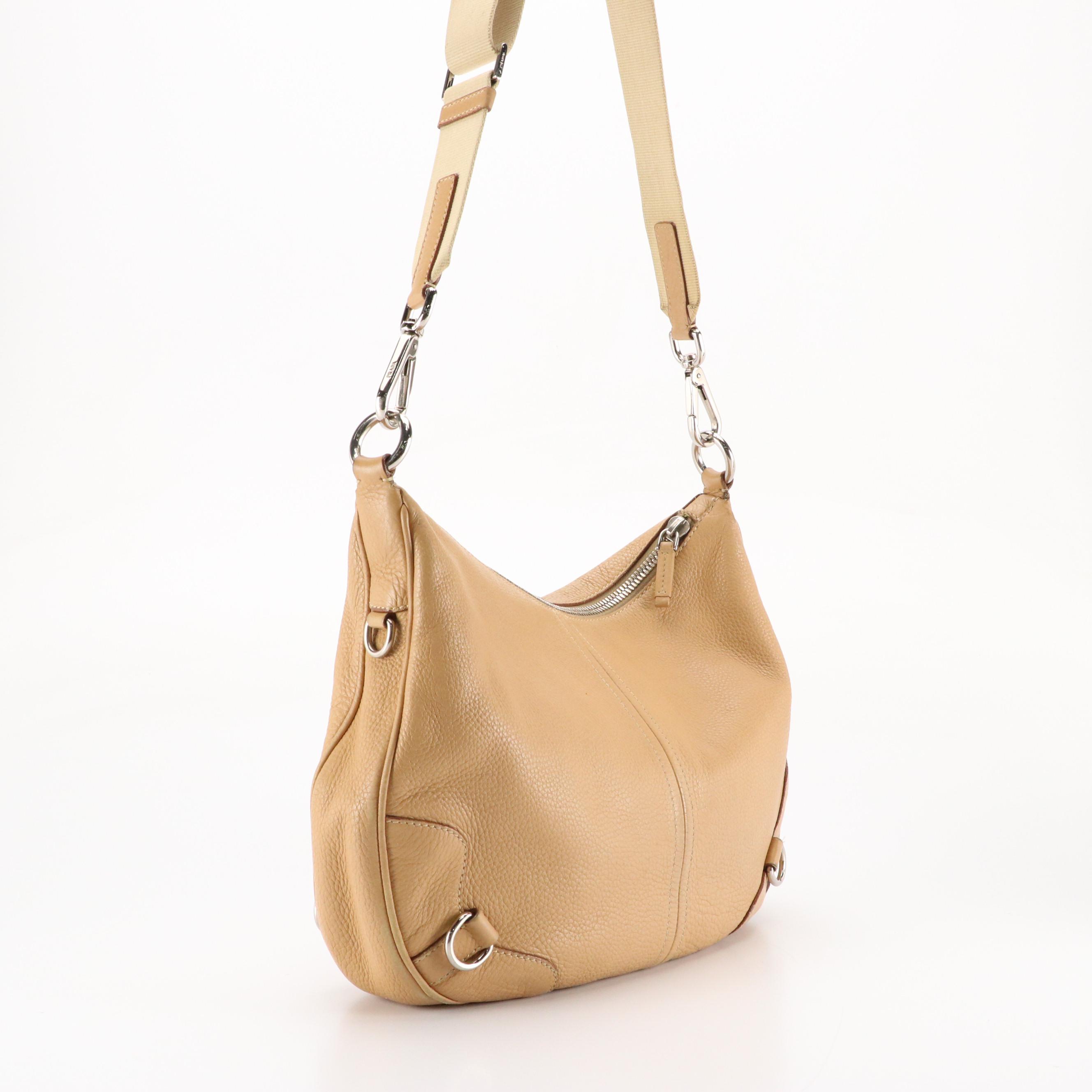 Prada Hobo Crossbody Bag in Brown Vitello Daino Leather