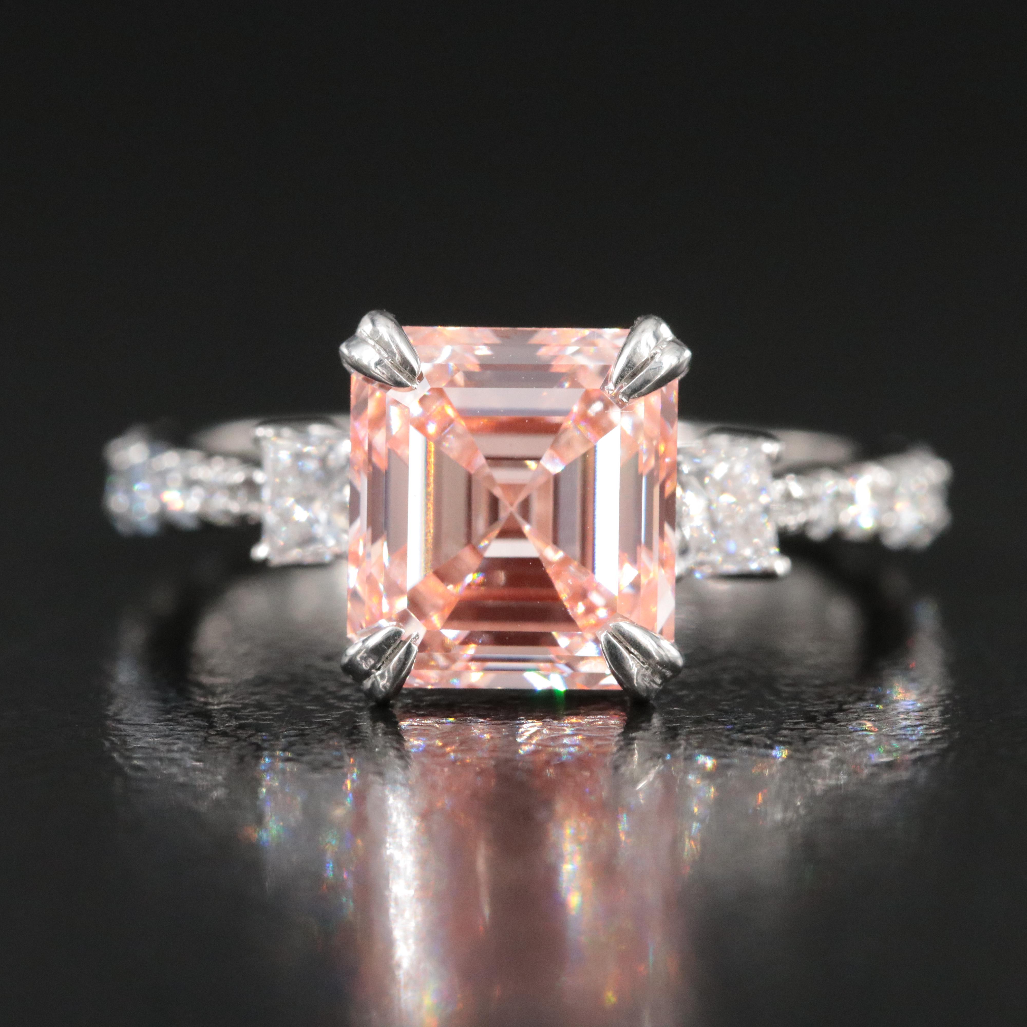 Platinum 3.87 CTW Lab Grown Diamond Ring with Fancy Pink Center and IGI Report