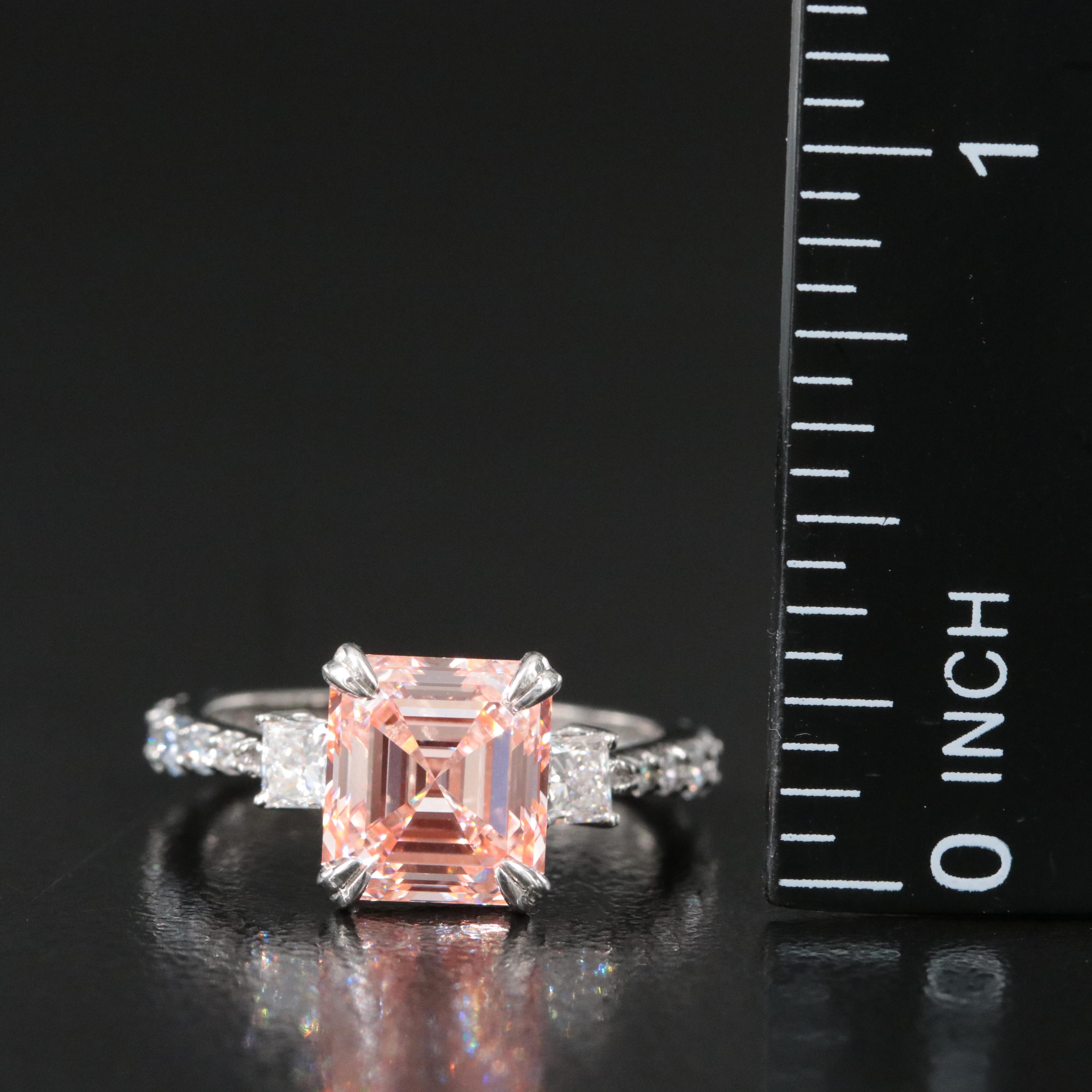 Platinum 3.87 CTW Lab Grown Diamond Ring with Fancy Pink Center and IGI Report