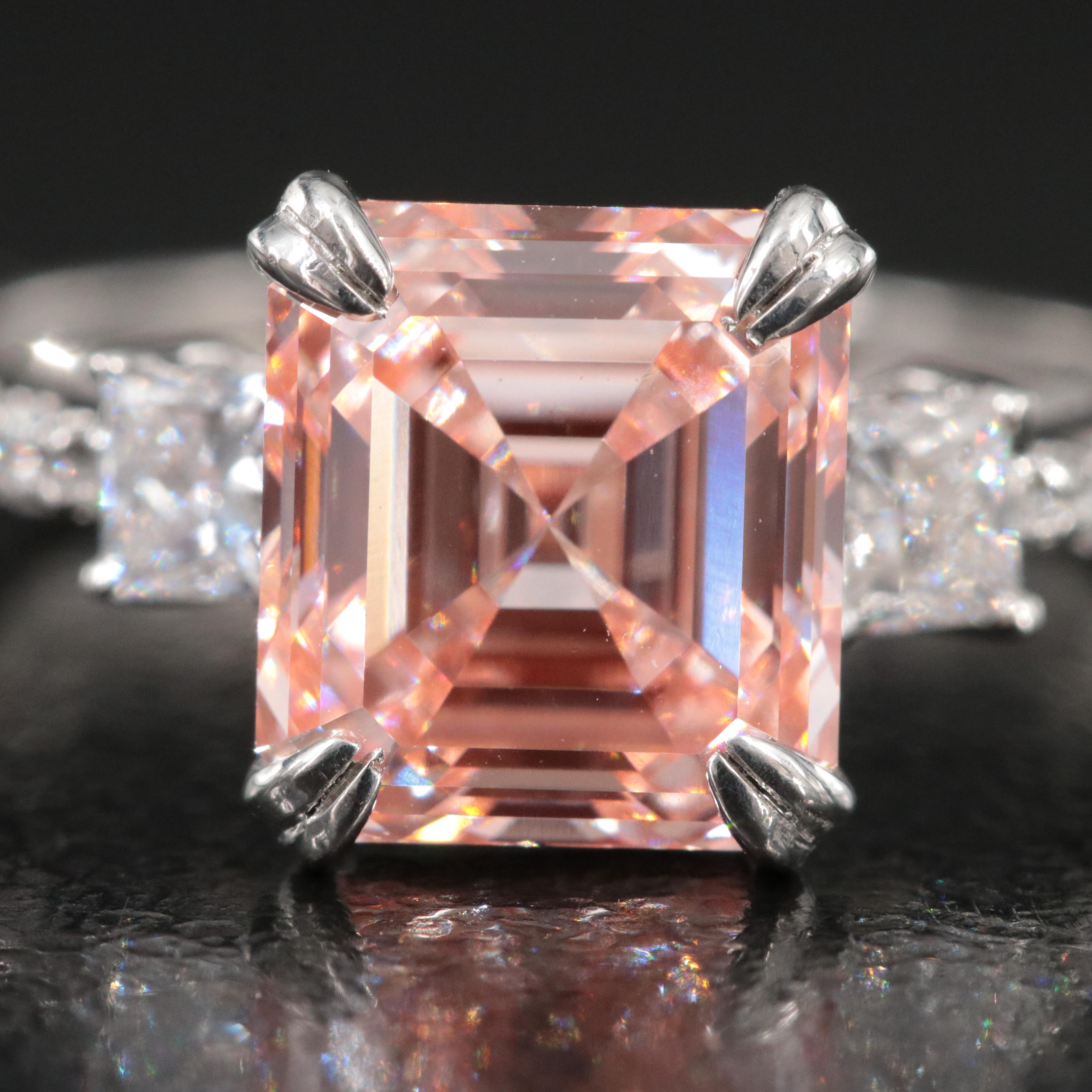 Platinum 3.87 CTW Lab Grown Diamond Ring with Fancy Pink Center and IGI Report