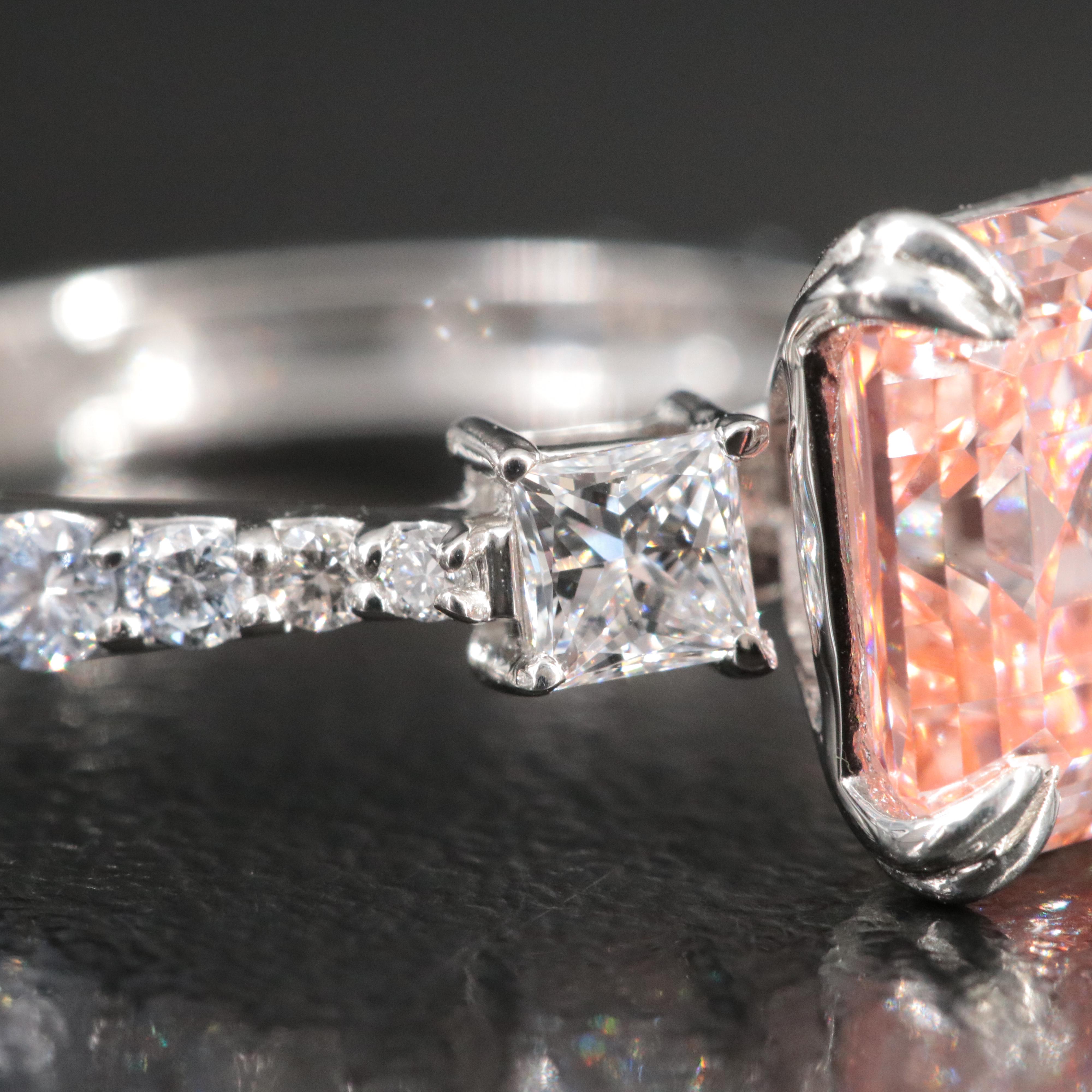 Platinum 3.87 CTW Lab Grown Diamond Ring with Fancy Pink Center and IGI Report