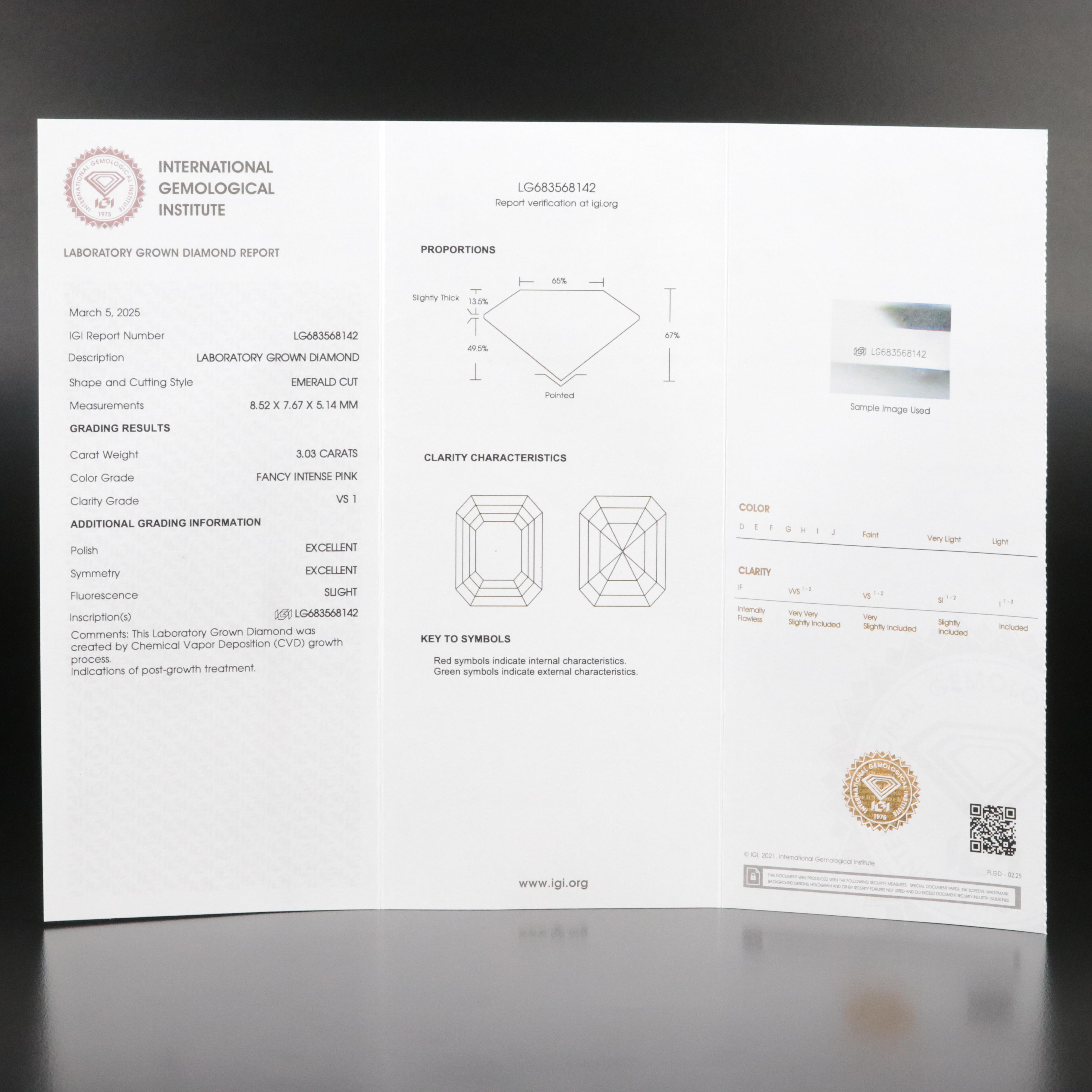 Platinum 3.87 CTW Lab Grown Diamond Ring with Fancy Pink Center and IGI Report