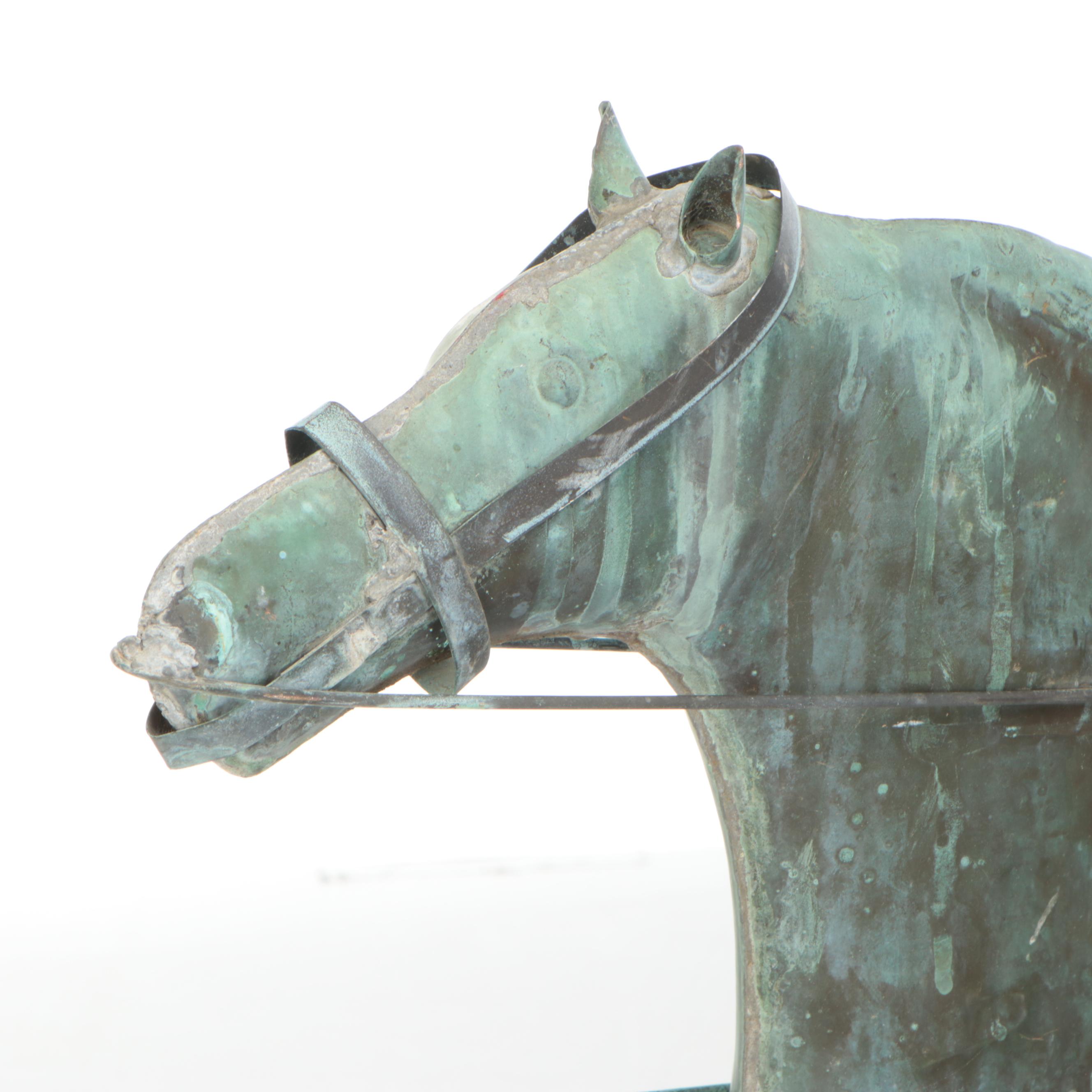 Copper Horse and Jockey Sulky Harness Racing Weather Vane