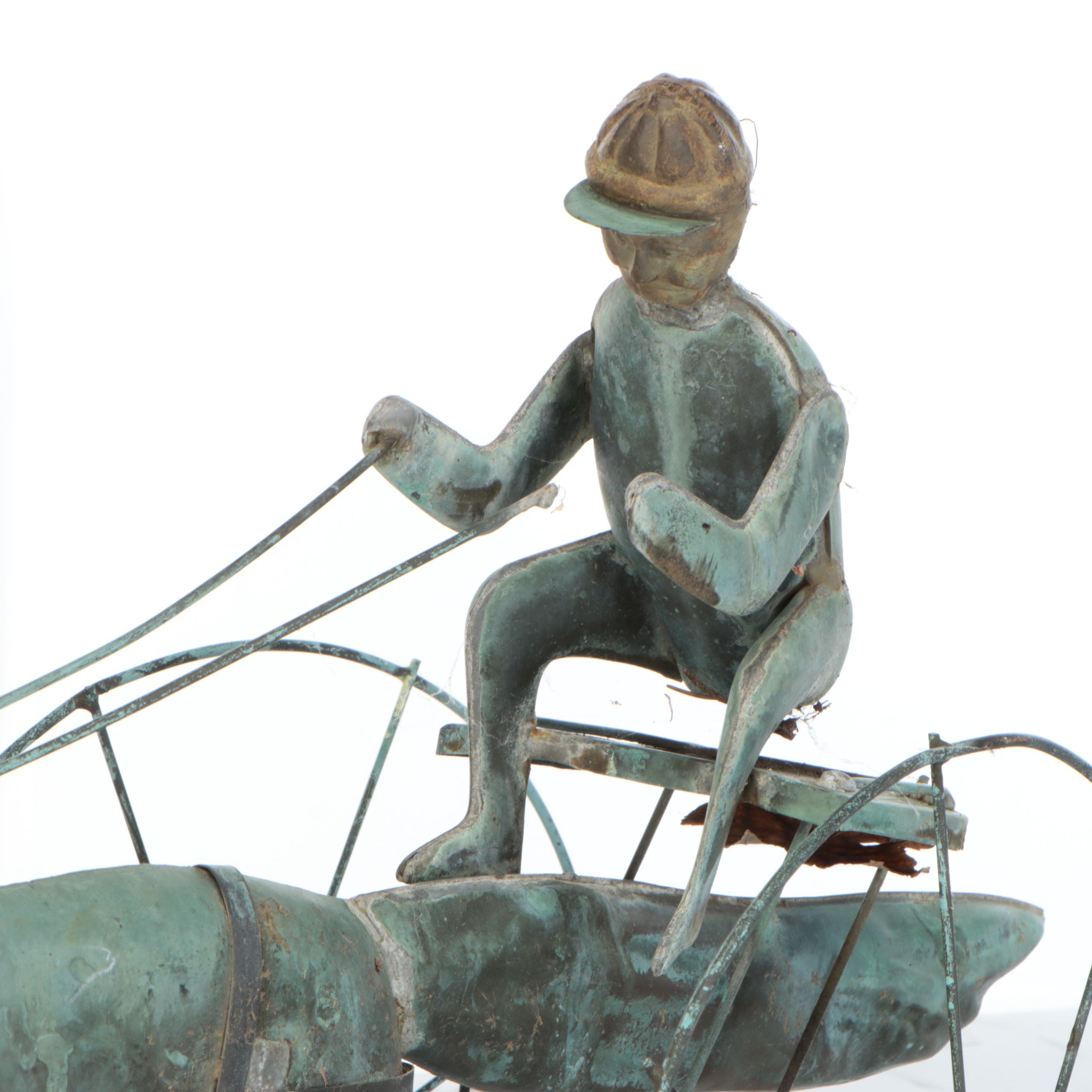 Copper Horse and Jockey Sulky Harness Racing Weather Vane