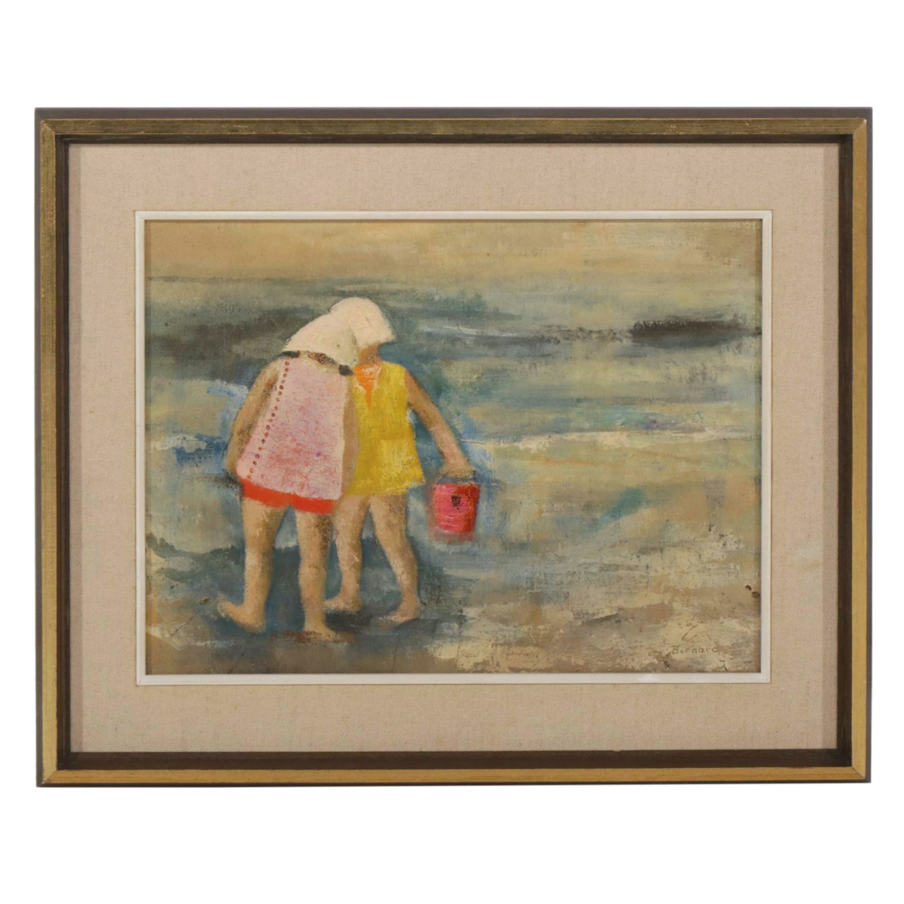 Louise N. Bernard Impressionist Style Beach Scene Oil Painting, Mid 20th Century