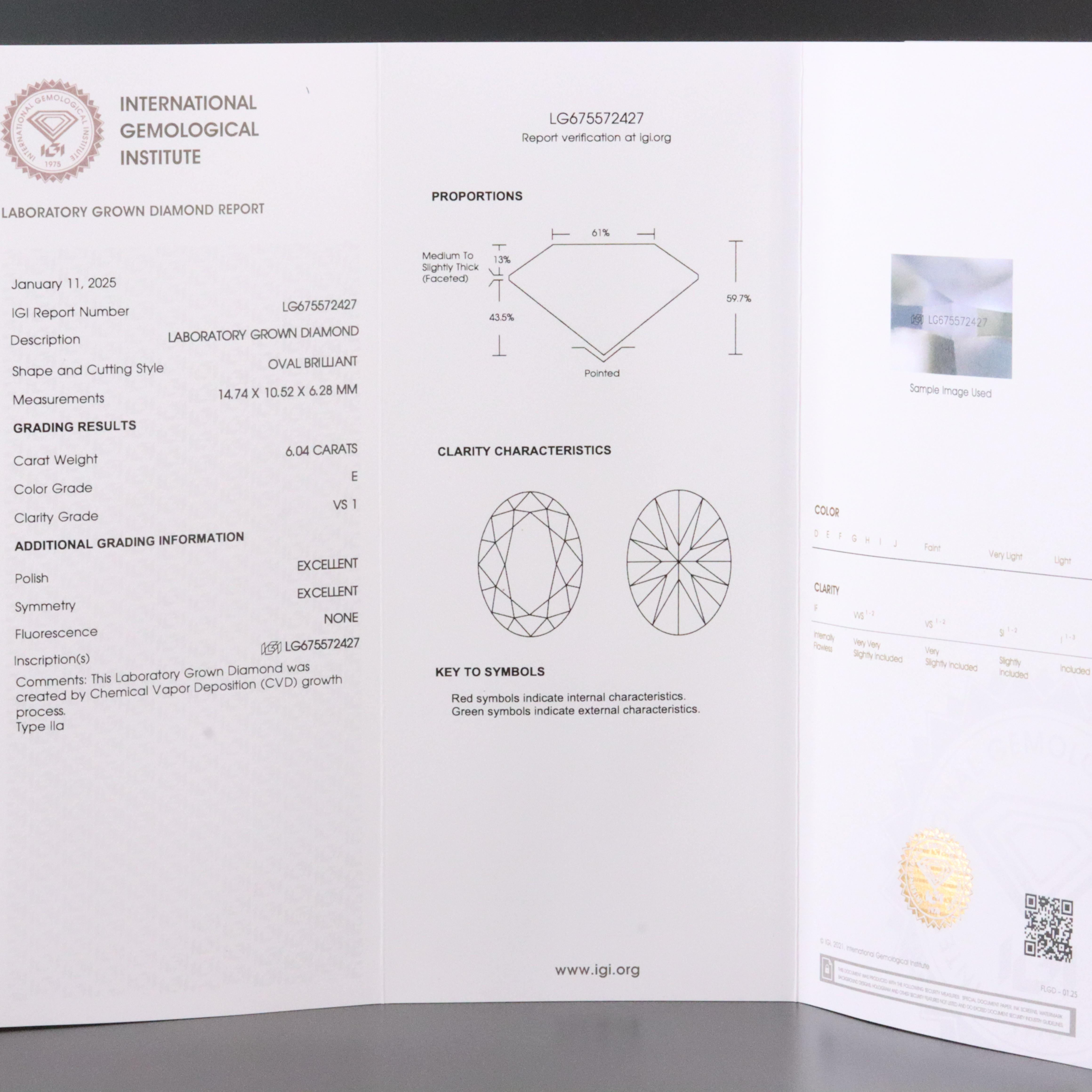 18K 6.04 CT Lab Grown Diamond Solitaire Necklace with IGI Report