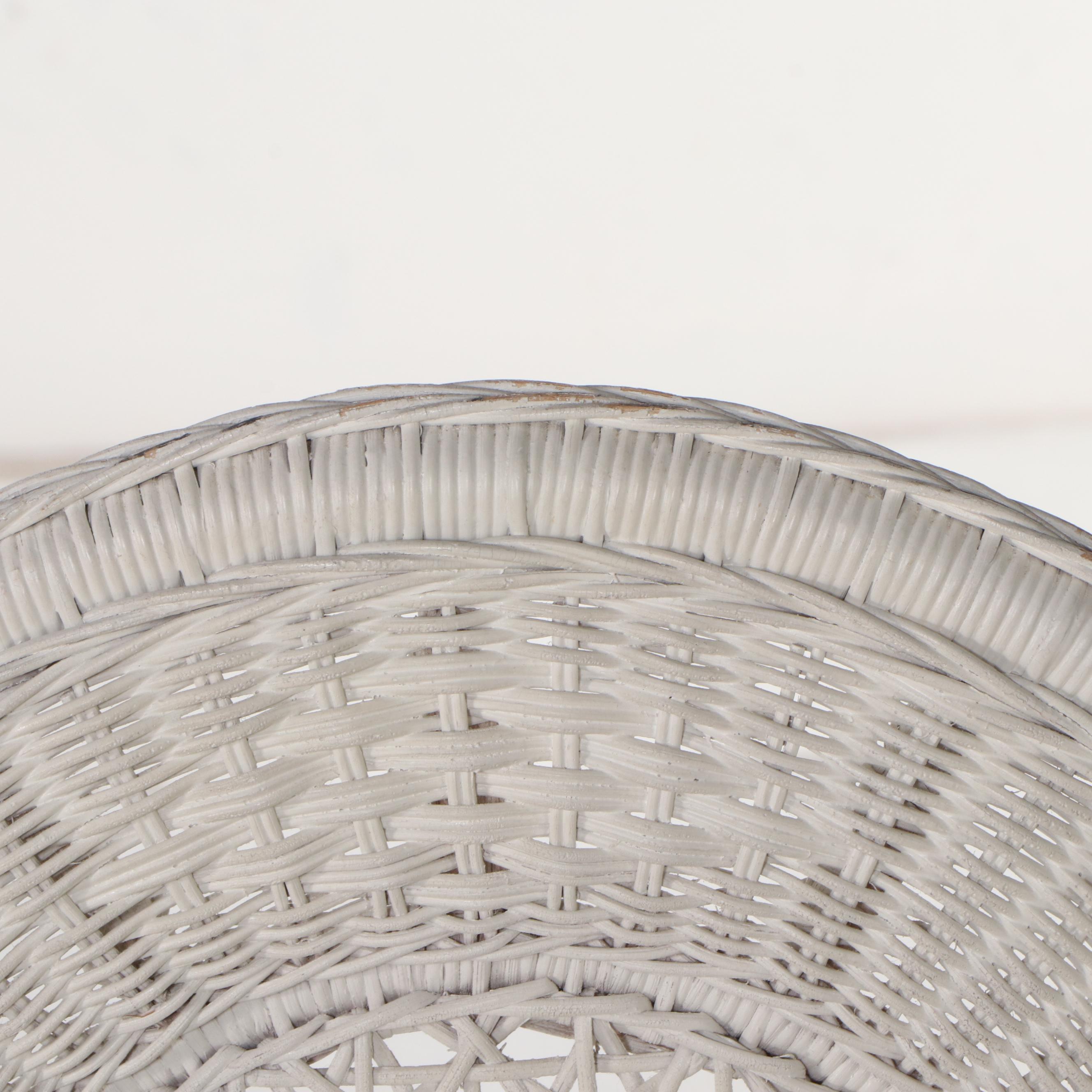 Set of Four White-Painted Wicker Rattan Dining Chairs