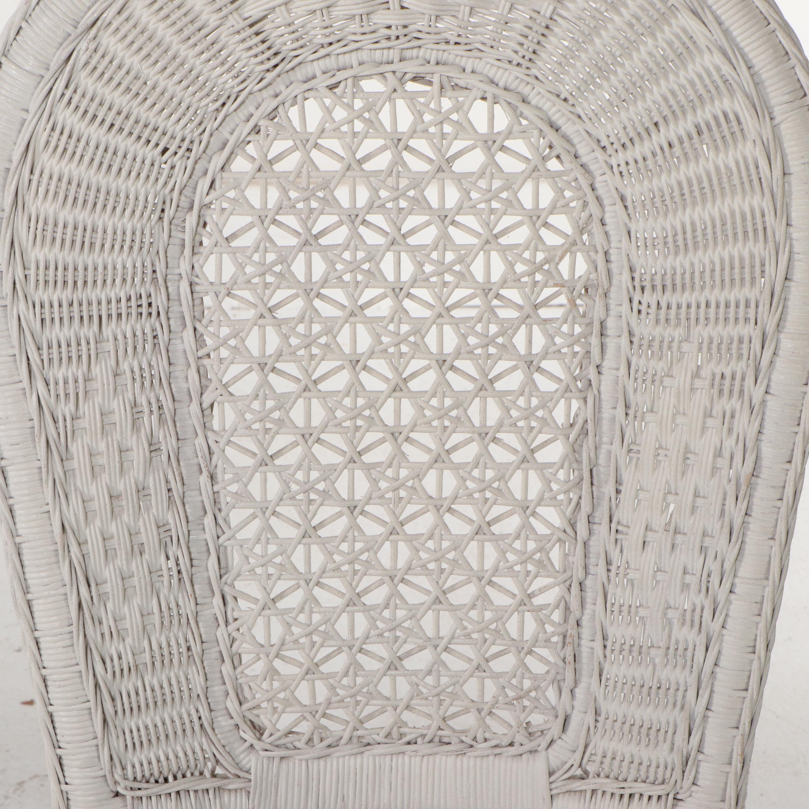 Set of Four White-Painted Wicker Rattan Dining Chairs