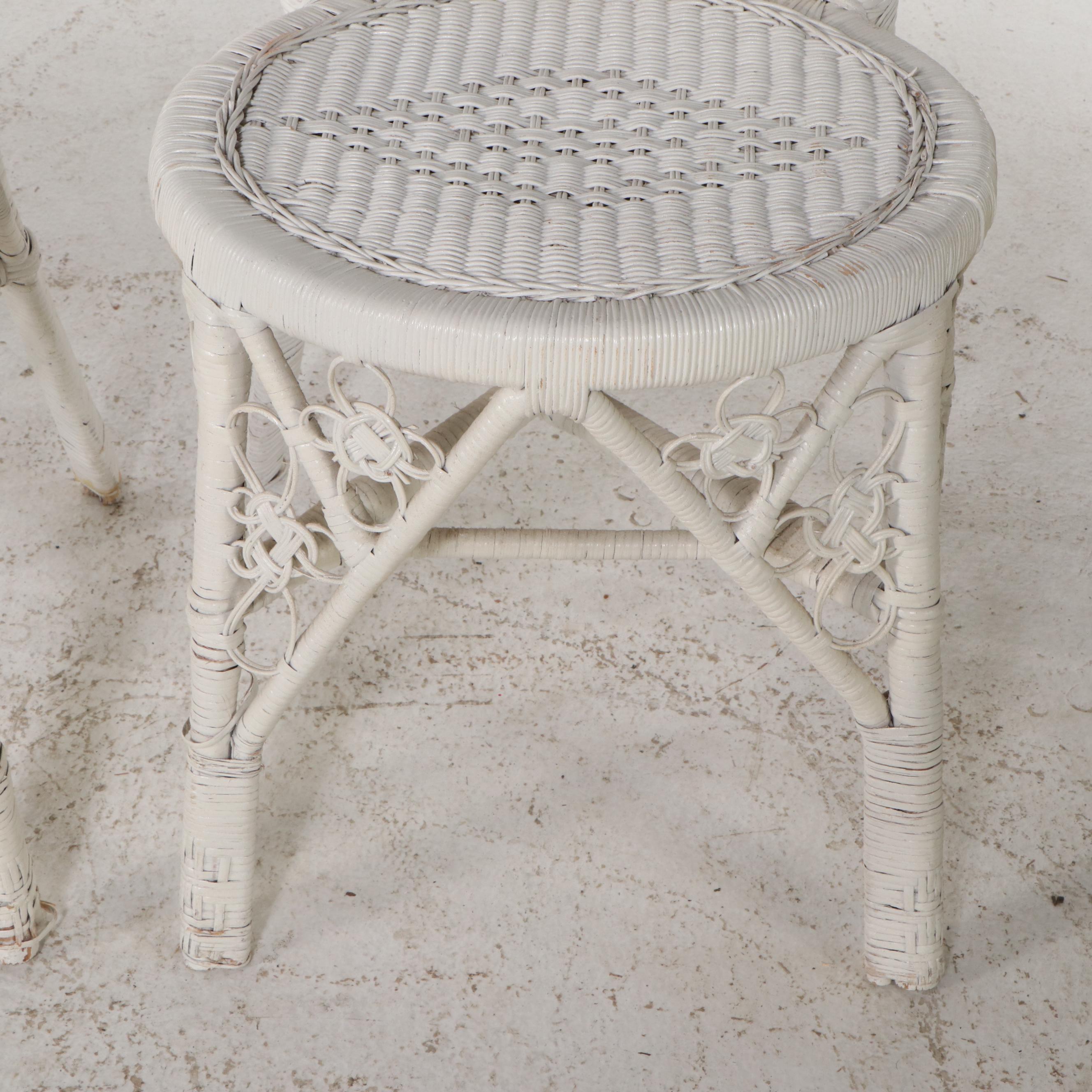 Set of Four White-Painted Wicker Rattan Dining Chairs