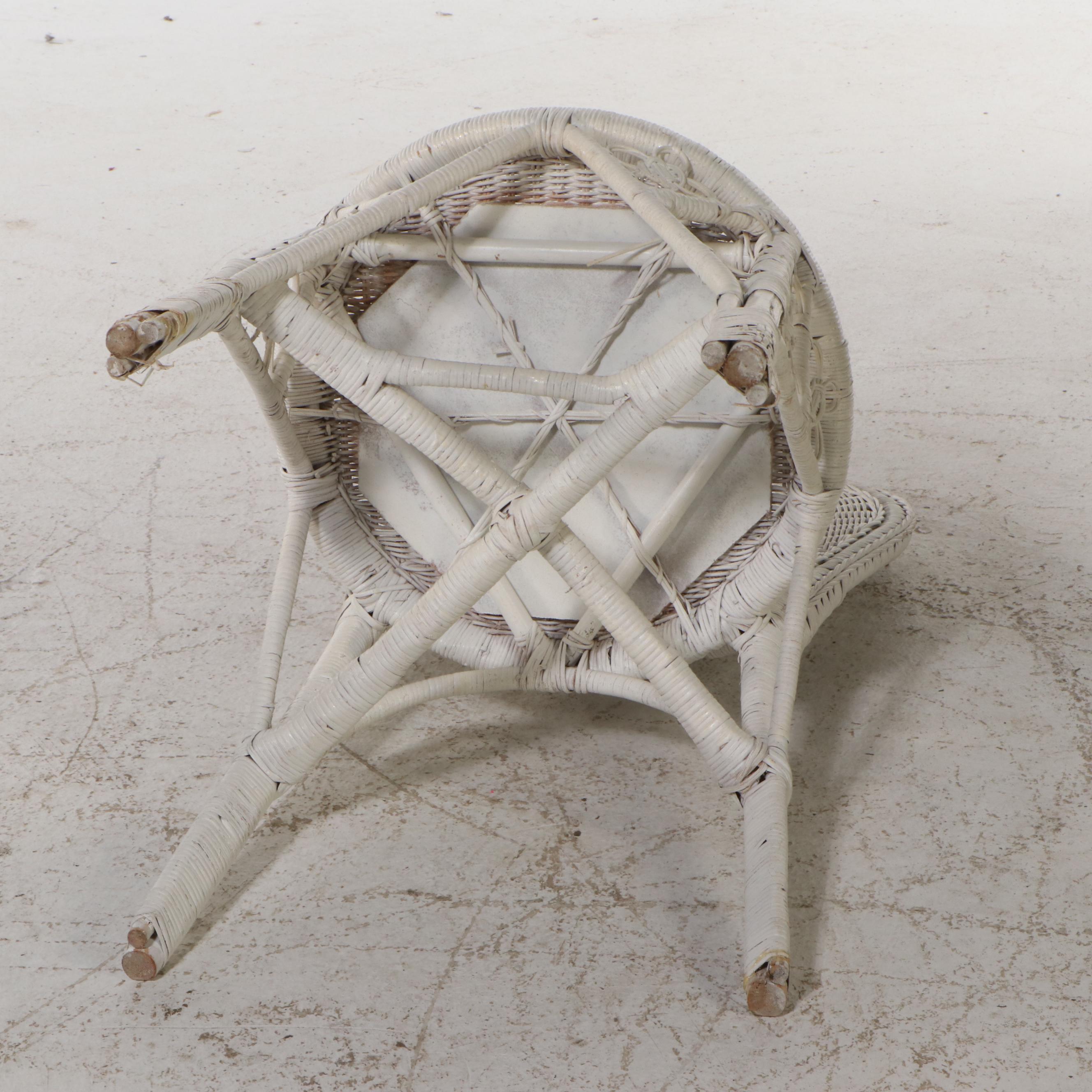 Set of Four White-Painted Wicker Rattan Dining Chairs