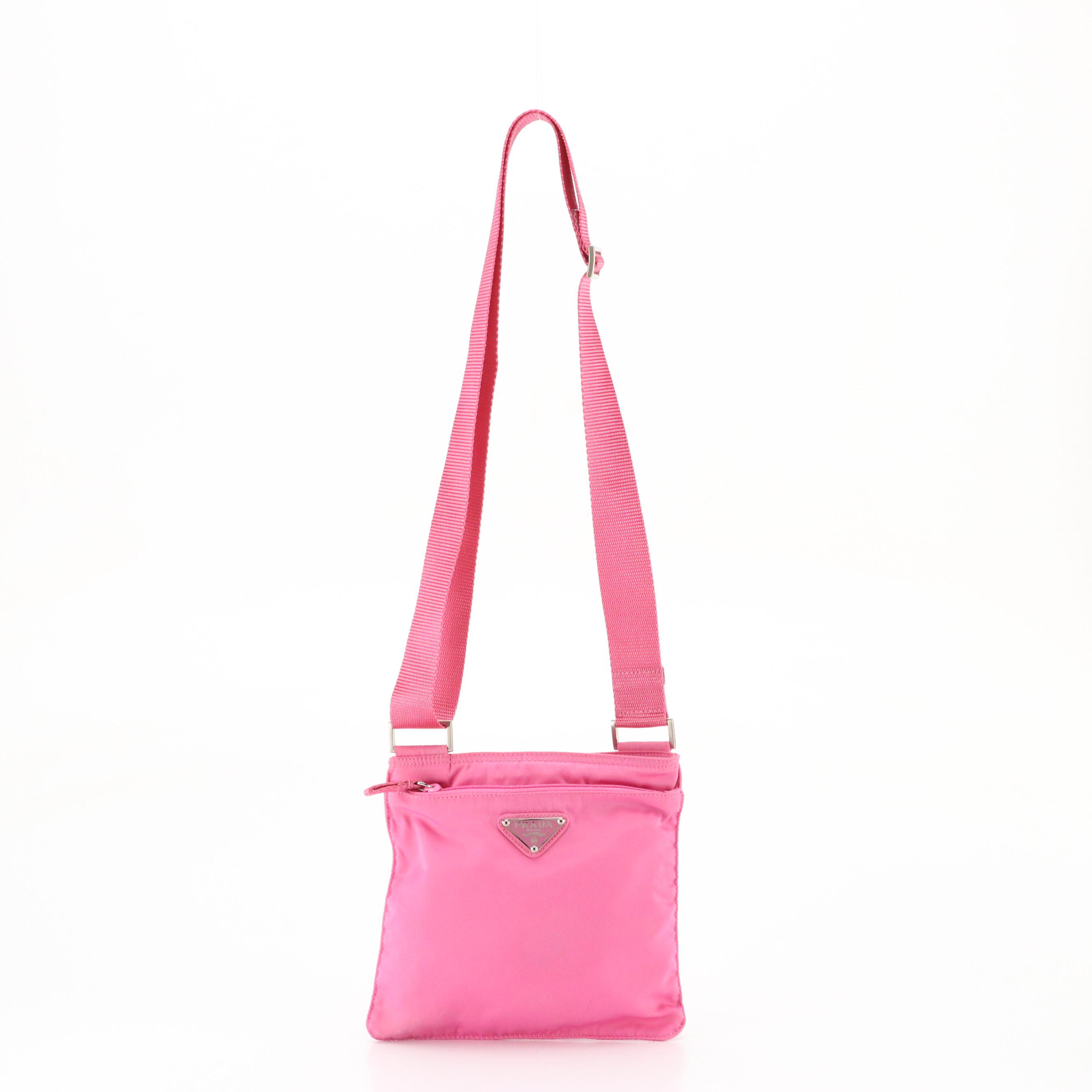 Prada Convertible Mini Messenger Bag in Bubblegum Pink Tessuto Nylon