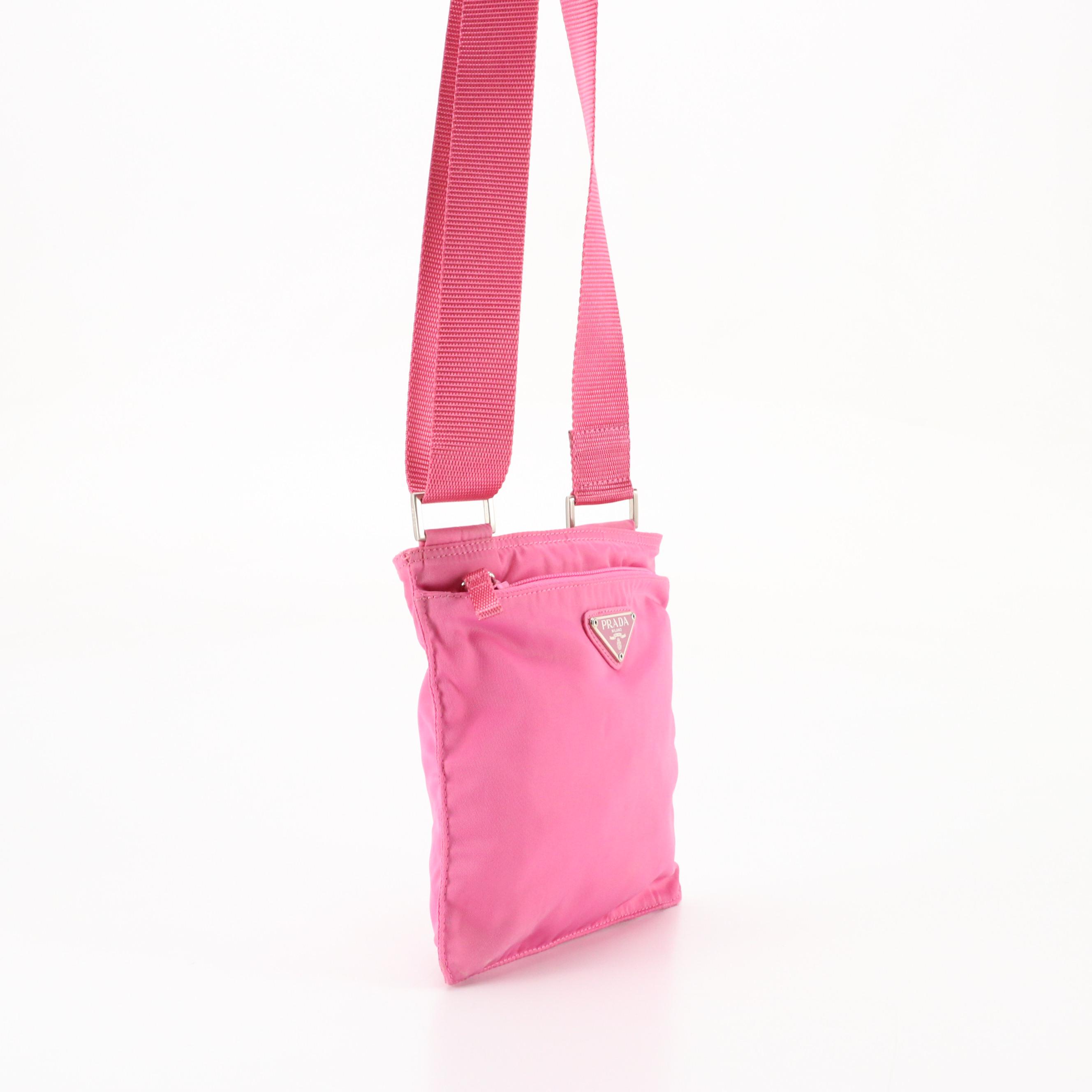 Prada Convertible Mini Messenger Bag in Bubblegum Pink Tessuto Nylon