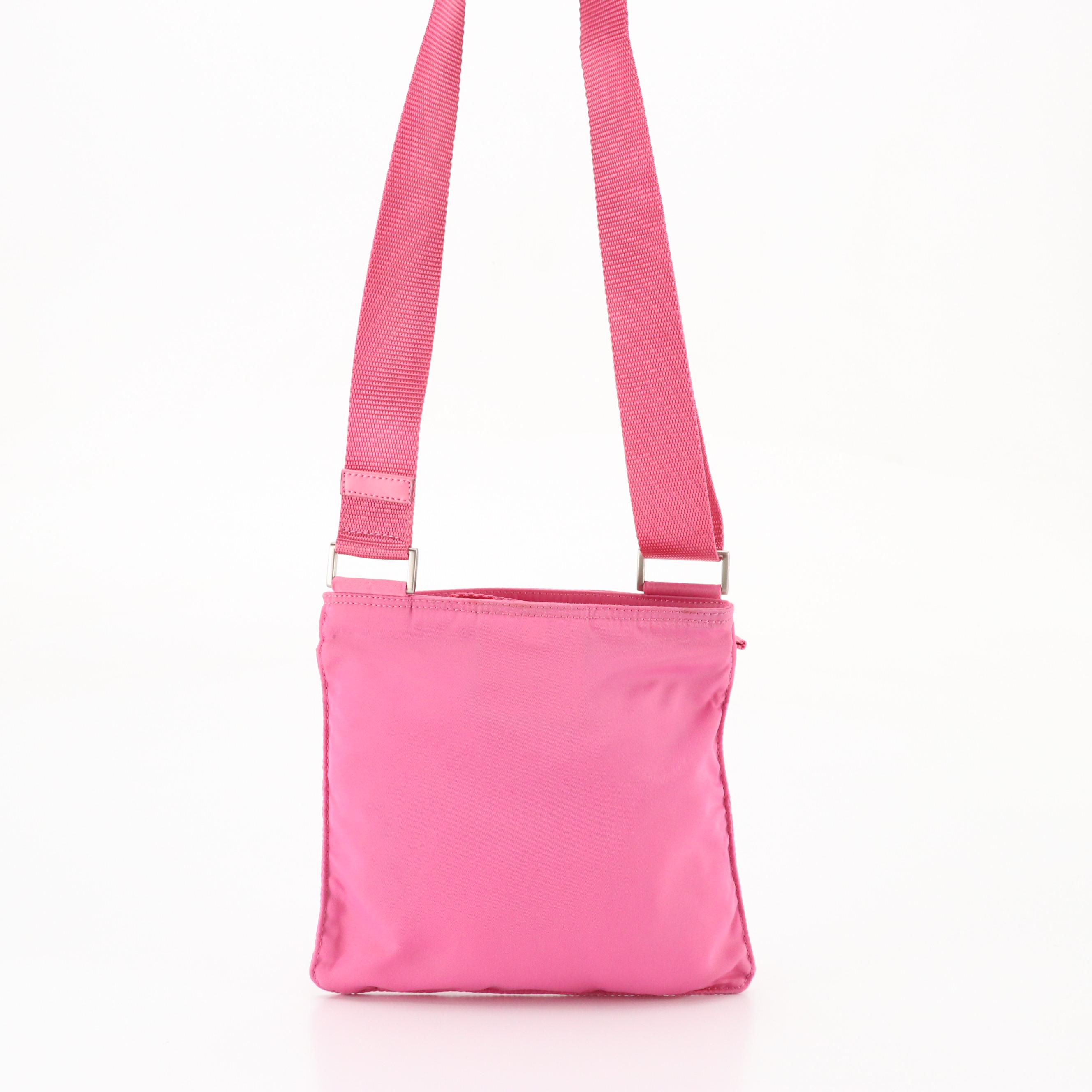Prada Convertible Mini Messenger Bag in Bubblegum Pink Tessuto Nylon