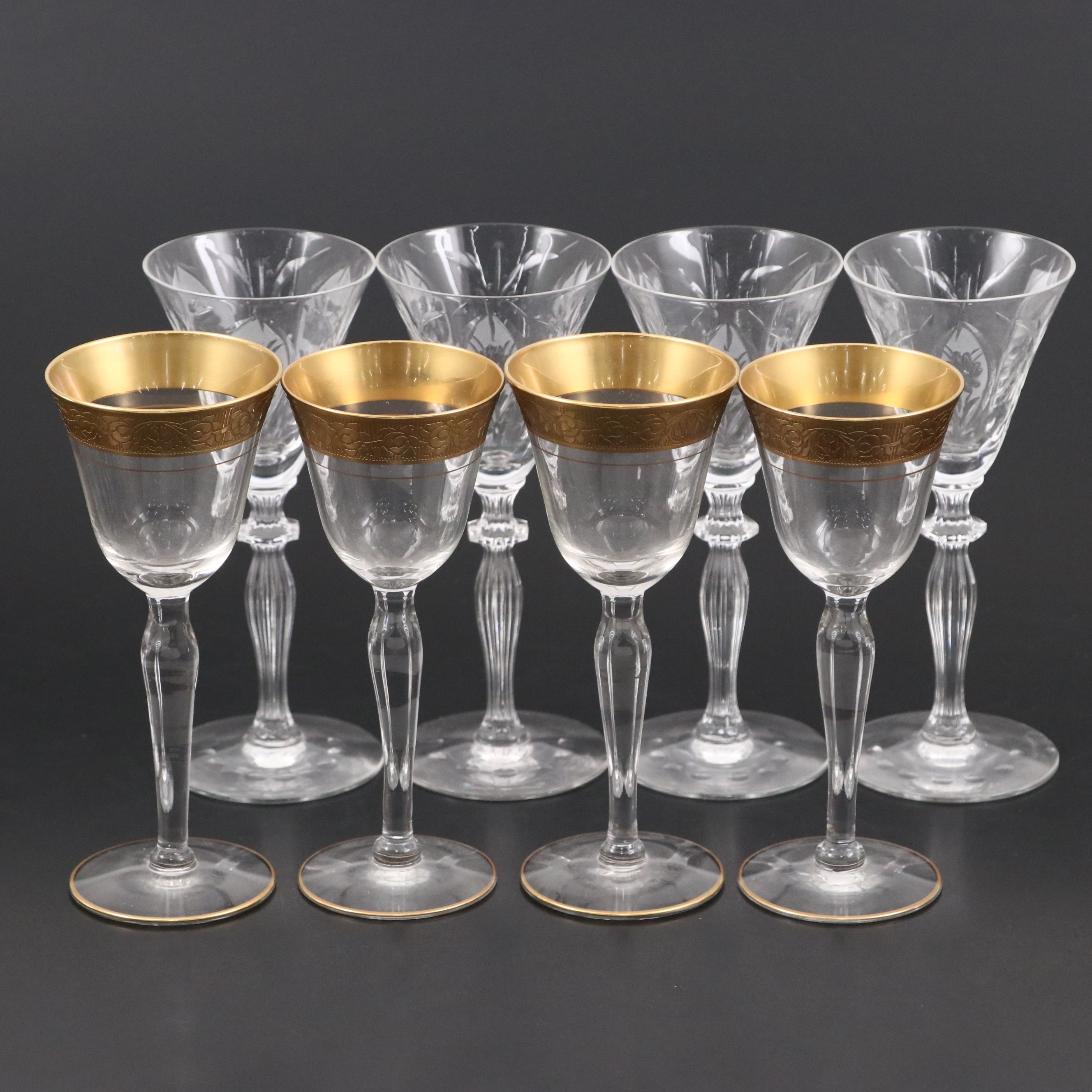 Glastonbury-Lotus "Rambler Rose" with Other Cut and Etched Glass Cordial Glasses
