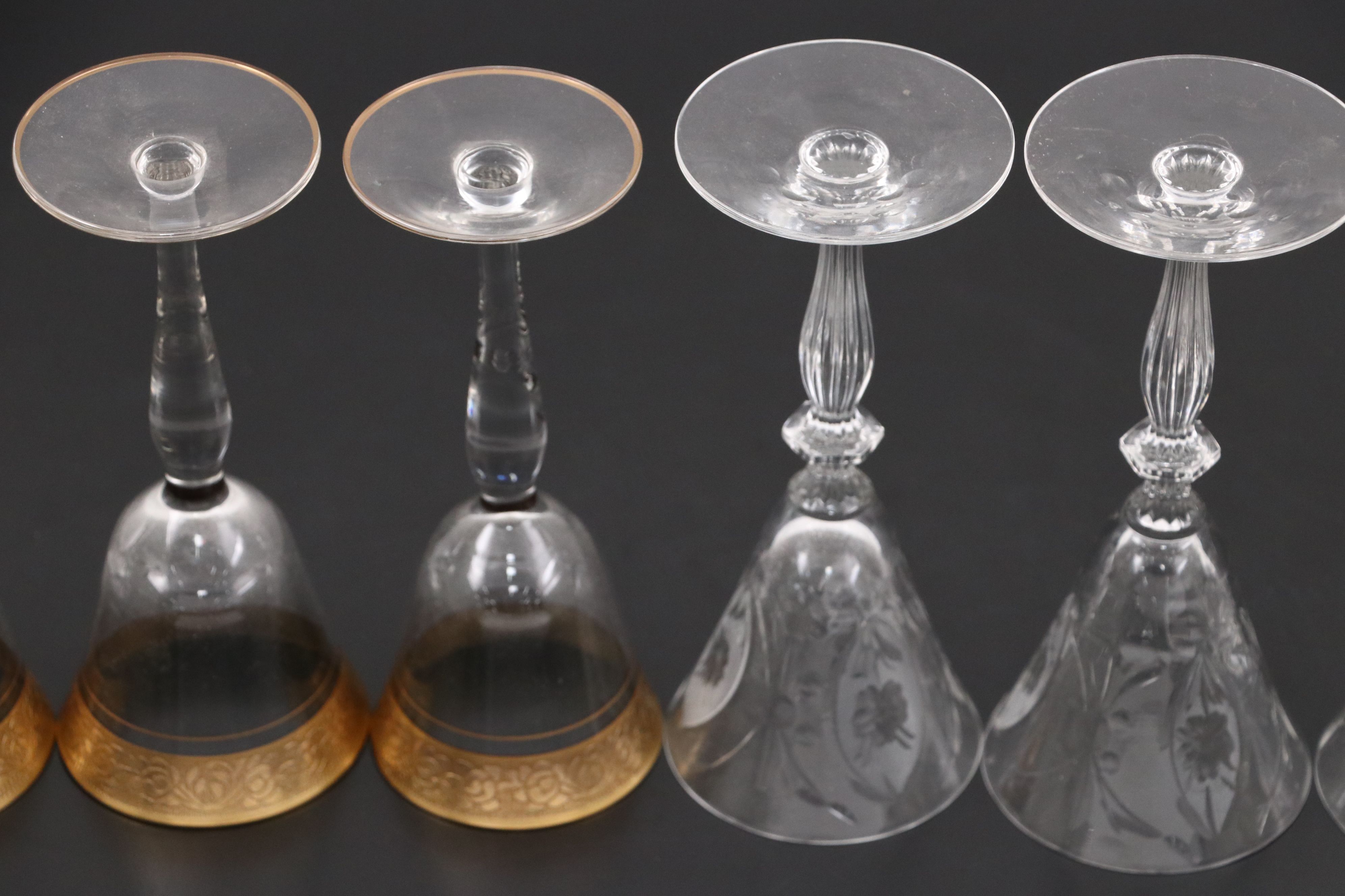 Glastonbury-Lotus "Rambler Rose" with Other Cut and Etched Glass Cordial Glasses