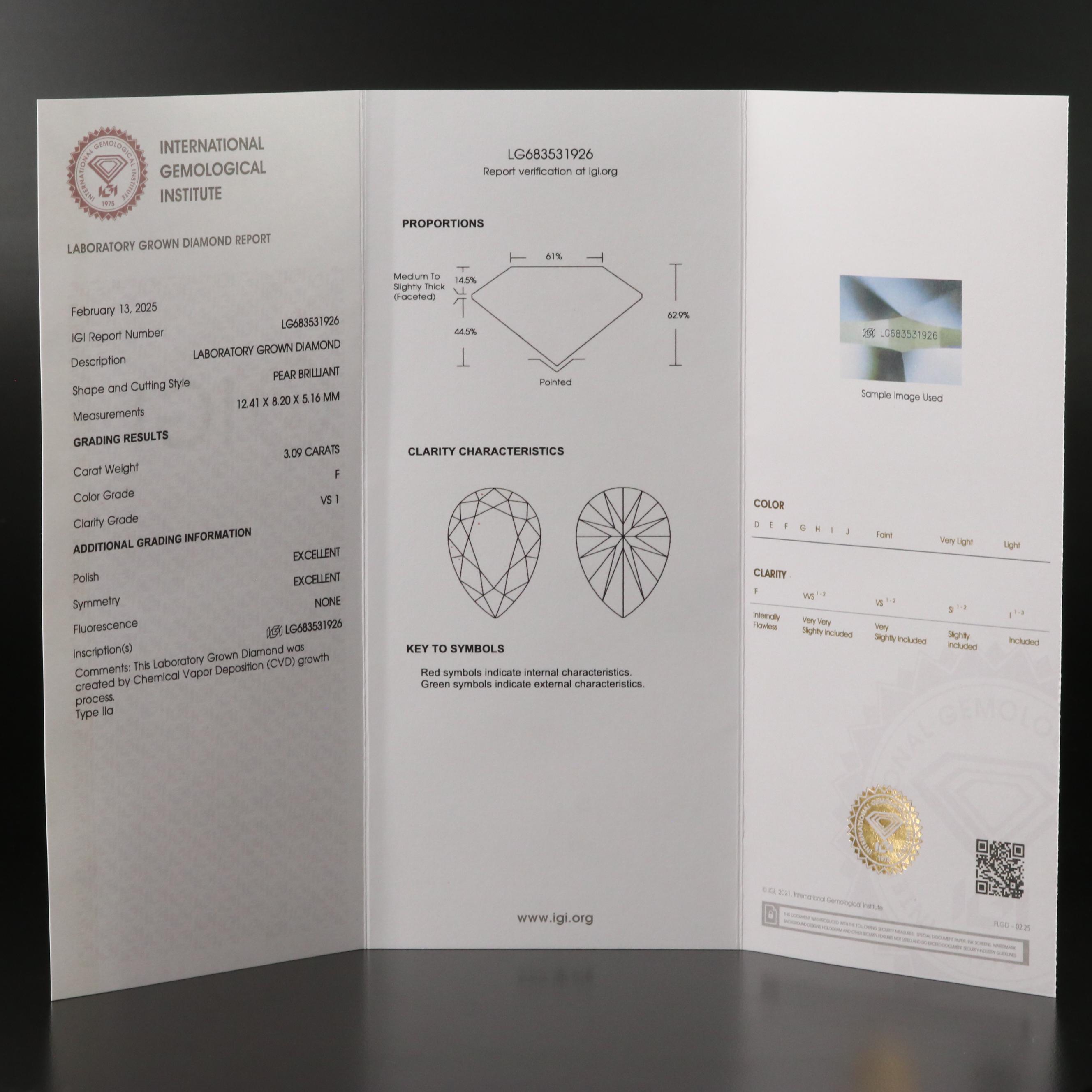 Platinum 3.09 CT Lab Grown Diamond Solitaire Necklace with IGI Report