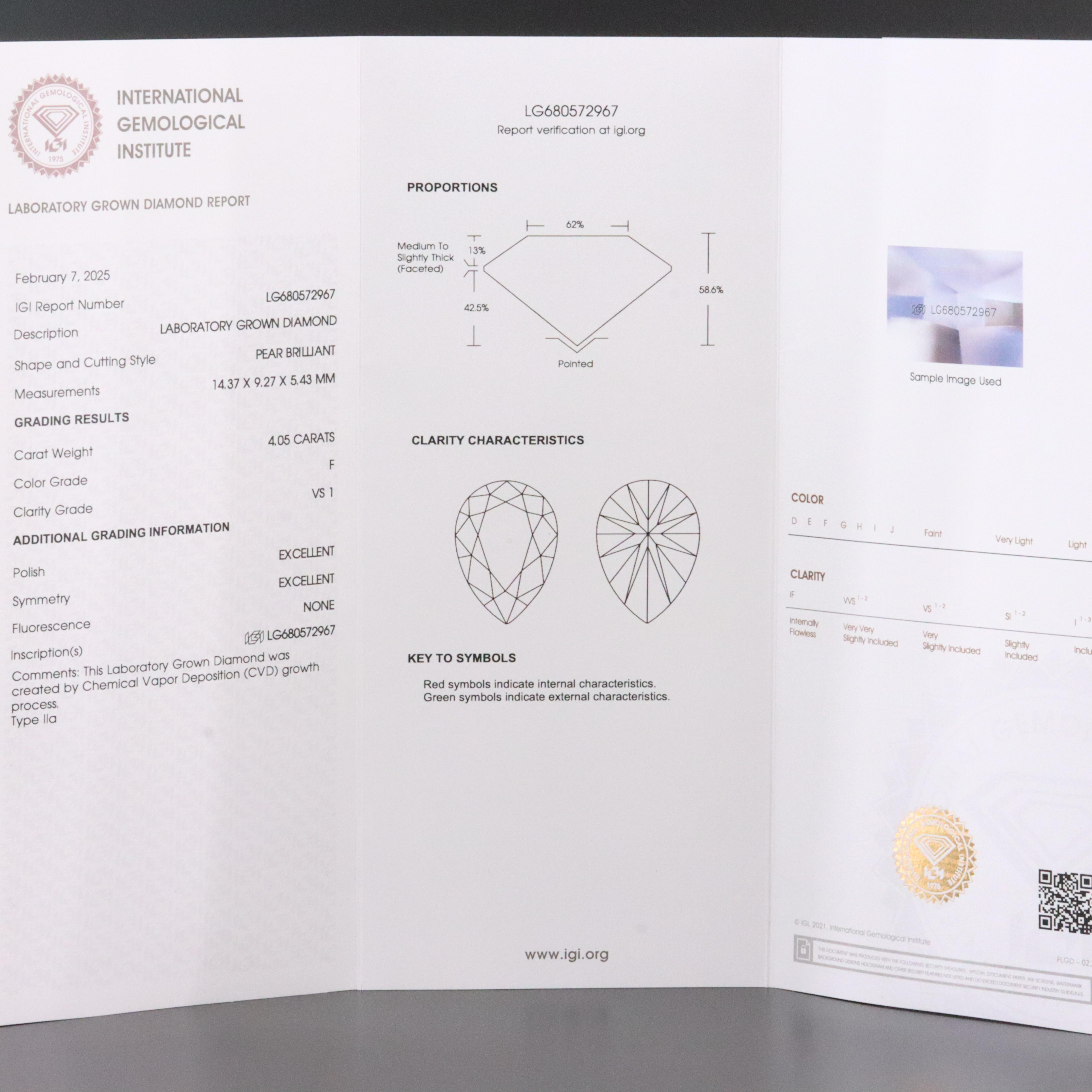 18K 4.05 CT Lab Grown Diamond Solitaire Necklace with IGI Report