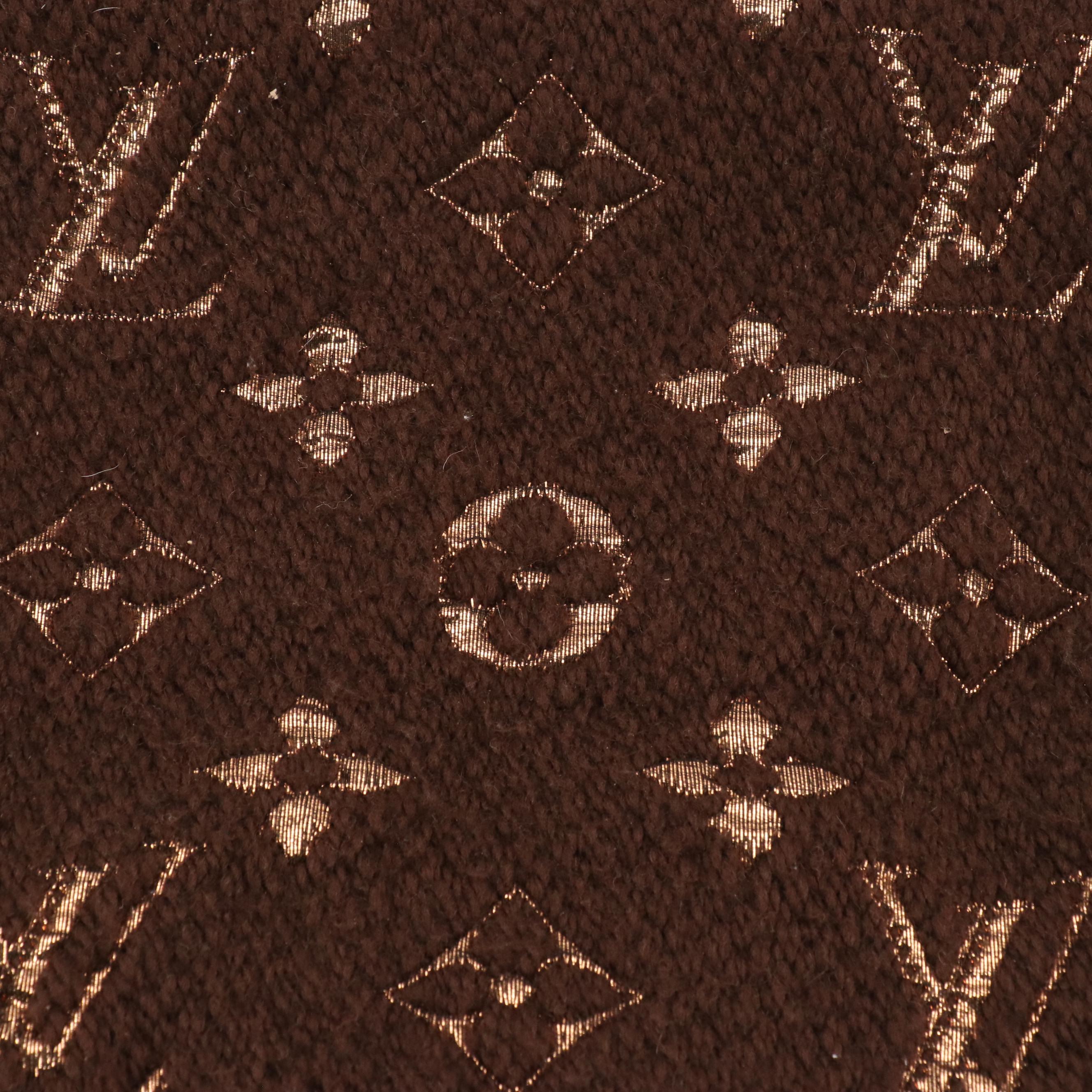 Louis Vuitton Monogram Logomania Shine Scarf in Brown/Metallic Gold Wool Blend