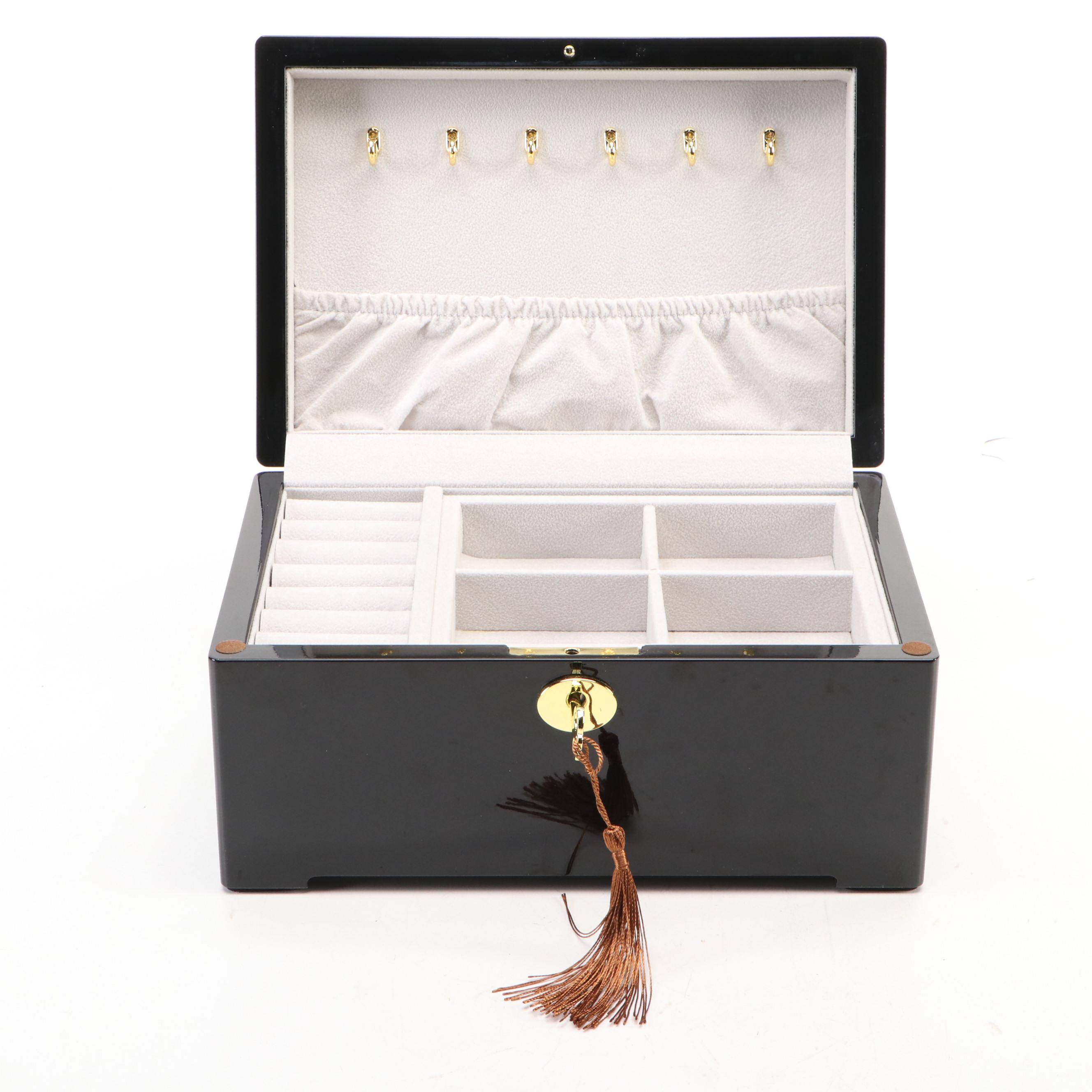 Jere String Trim and Burl Laminate Jewelry Box