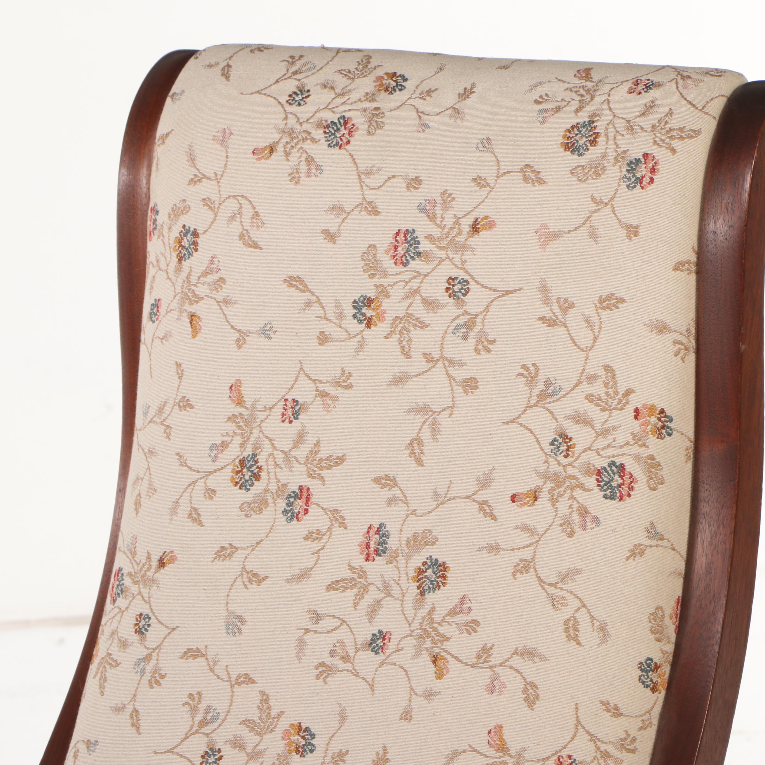 American Empire Style Upholstered Mahogany Rocking Chair, Late 19th C.