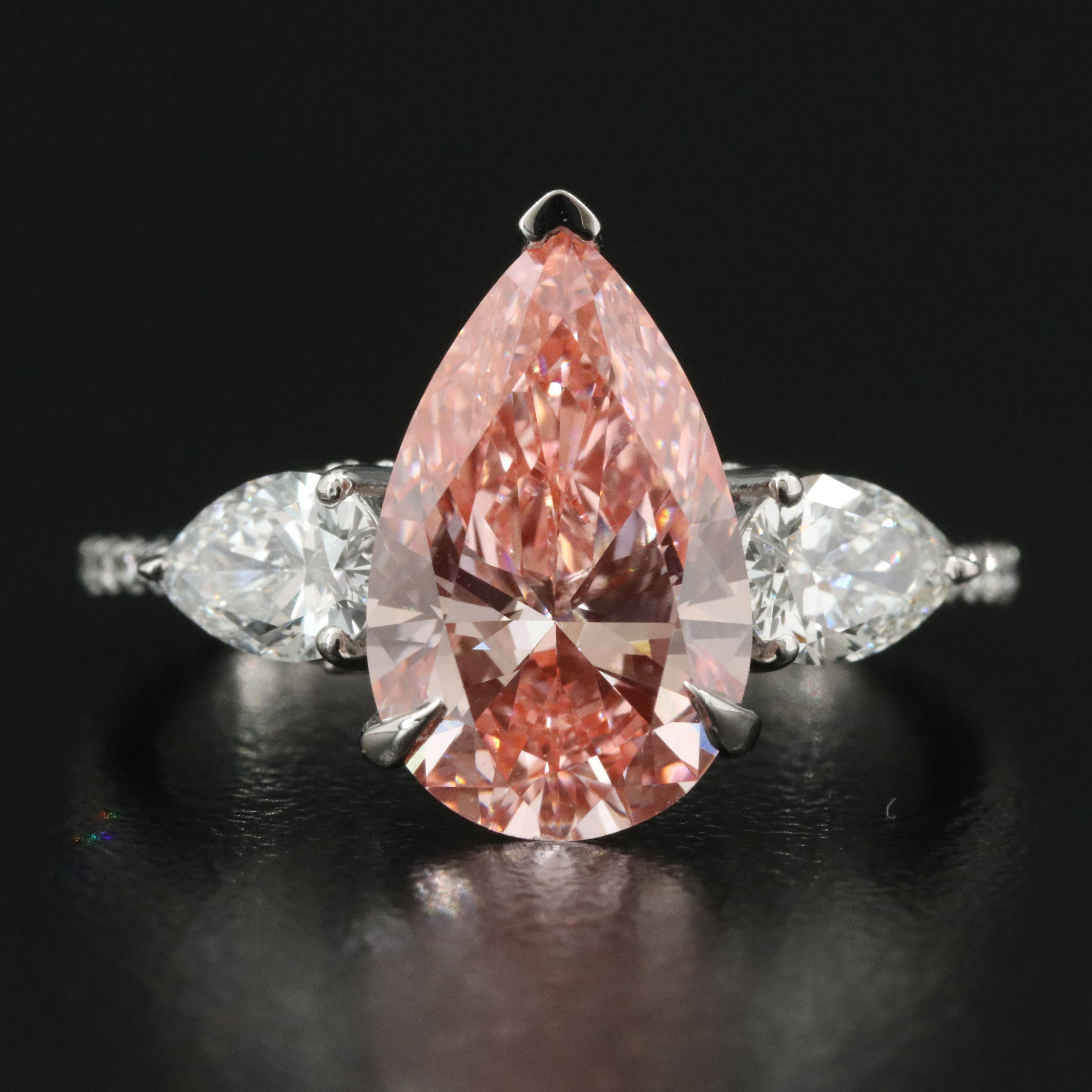 Platinum 3.88 CTW Lab Grown Diamond Ring with Fancy Pink Center and IGI Report