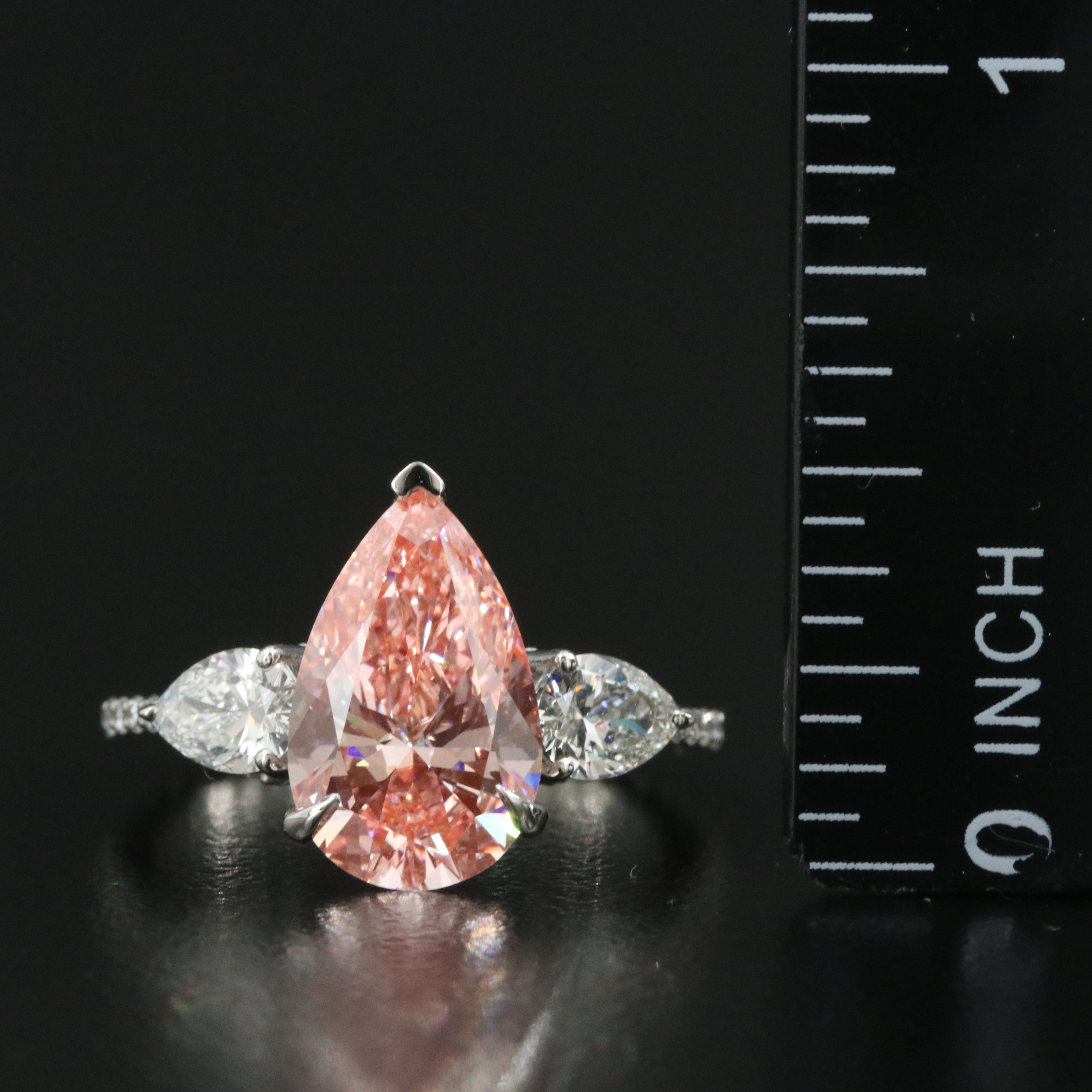 Platinum 3.88 CTW Lab Grown Diamond Ring with Fancy Pink Center and IGI Report