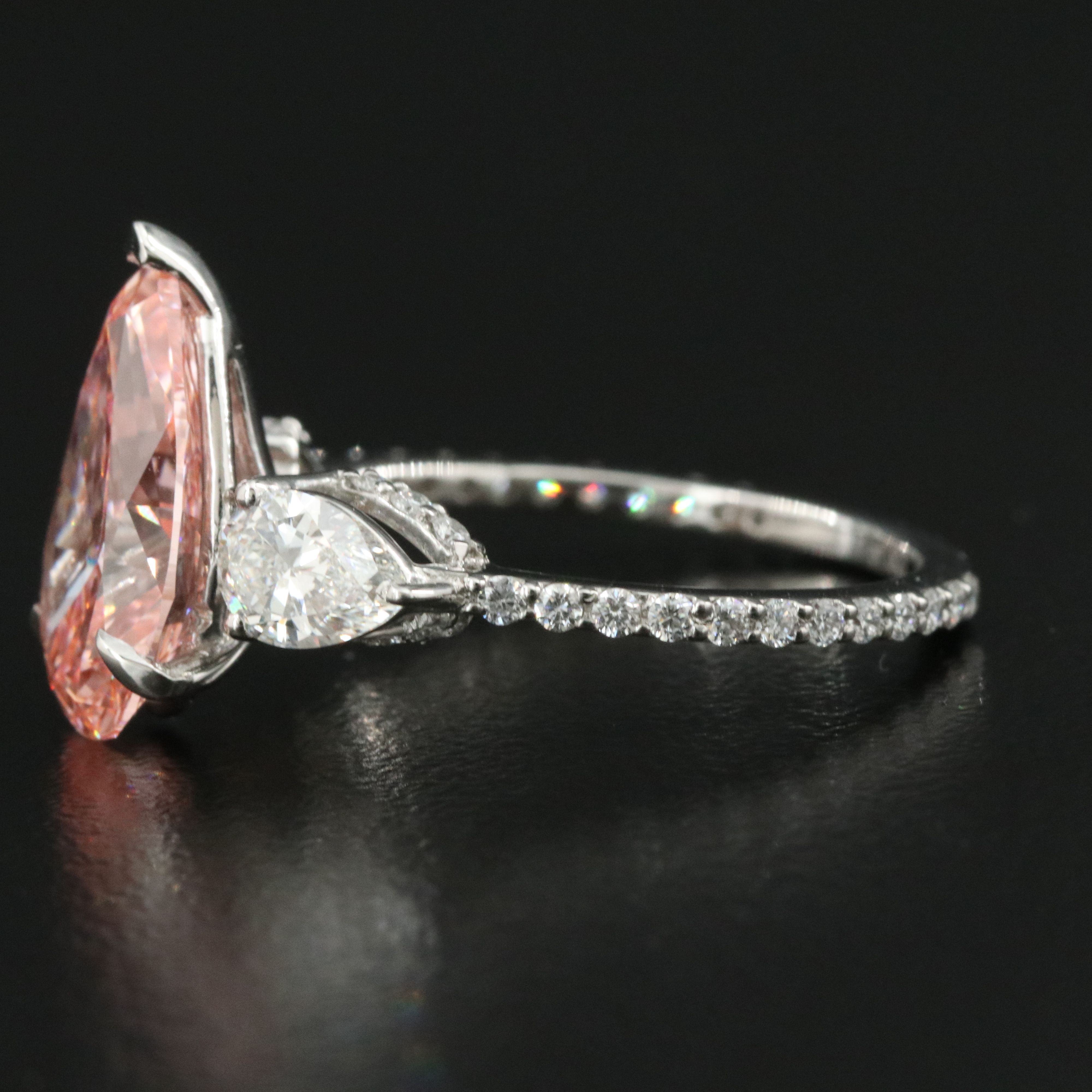 Platinum 3.88 CTW Lab Grown Diamond Ring with Fancy Pink Center and IGI Report