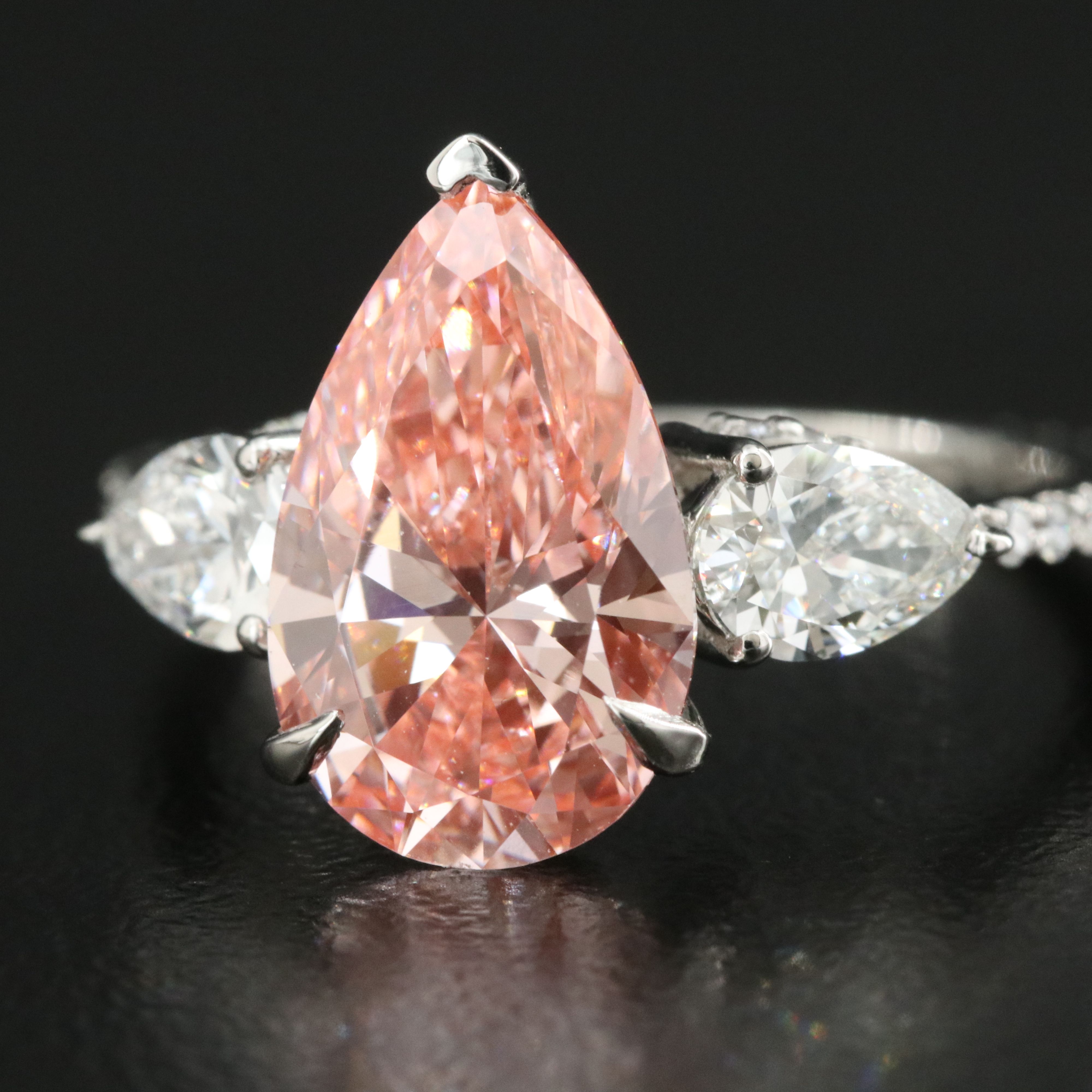 Platinum 3.88 CTW Lab Grown Diamond Ring with Fancy Pink Center and IGI Report